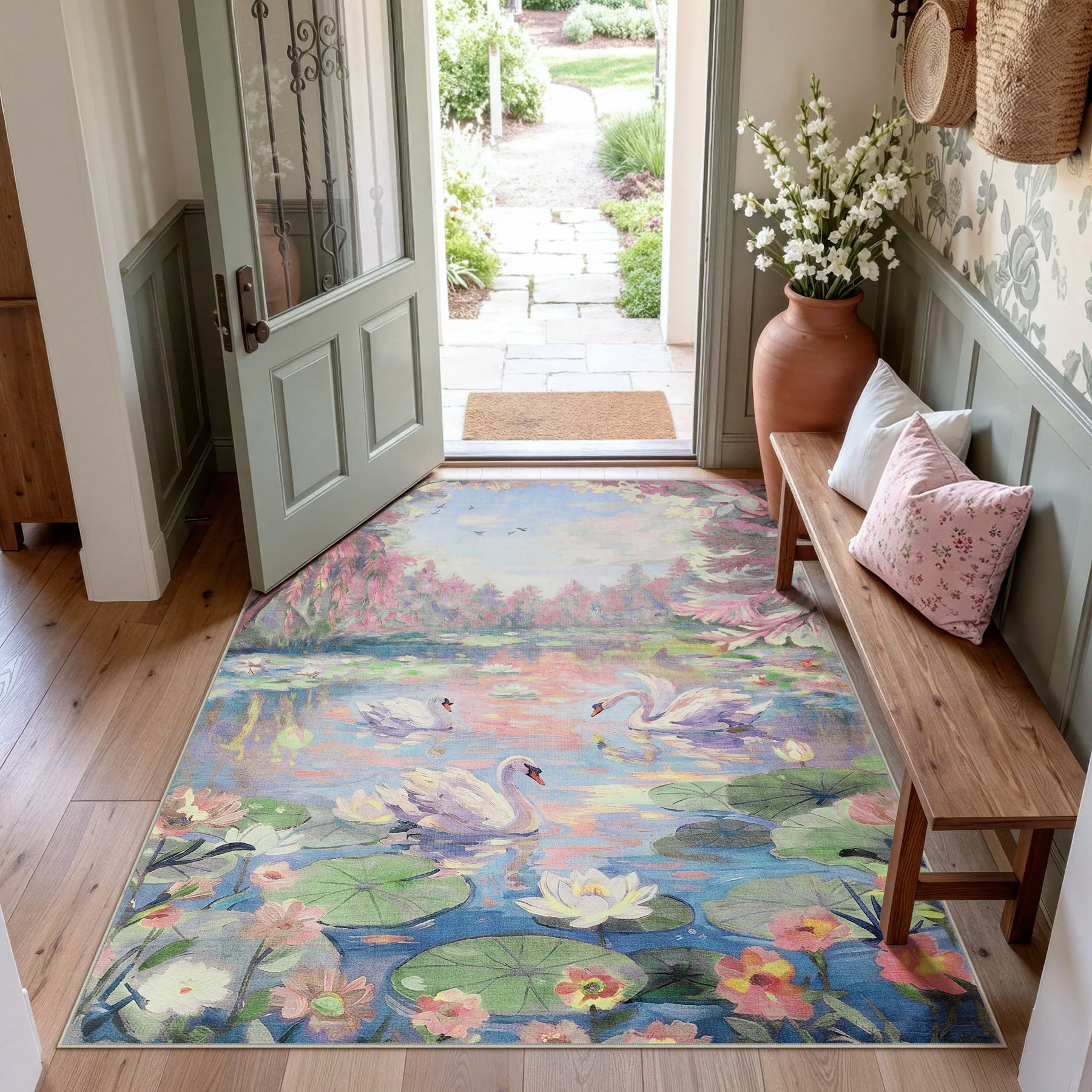 3x5/5x7 Swan Lake in oil painting style Area Rugs, Washable Living Room Runner Soft Non Slip Carpet, Oeko-Tex Certified - Image 30