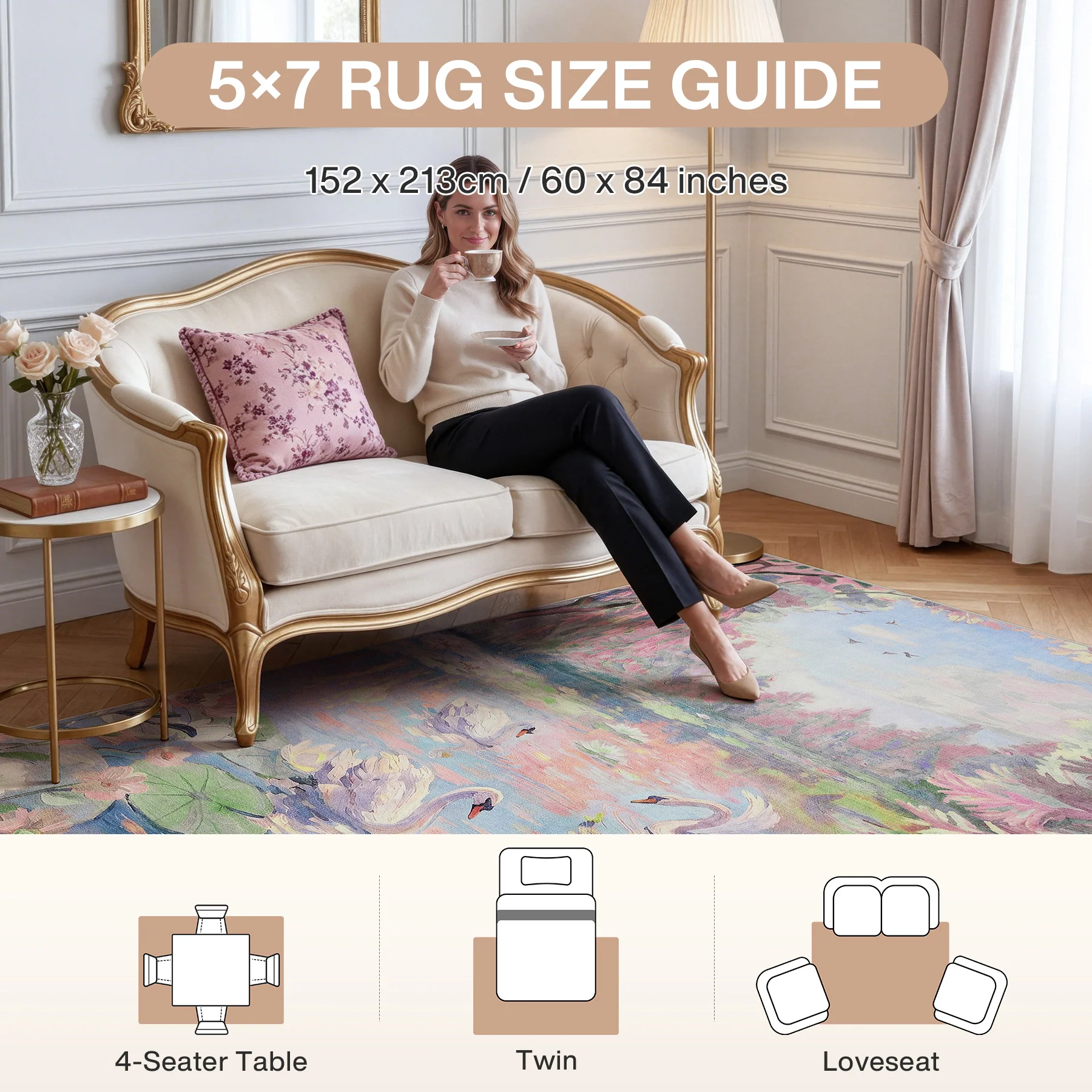 3x5/5x7 Swan Lake in oil painting style Area Rugs, Washable Living Room Runner Soft Non Slip Carpet, Oeko-Tex Certified - Image 31