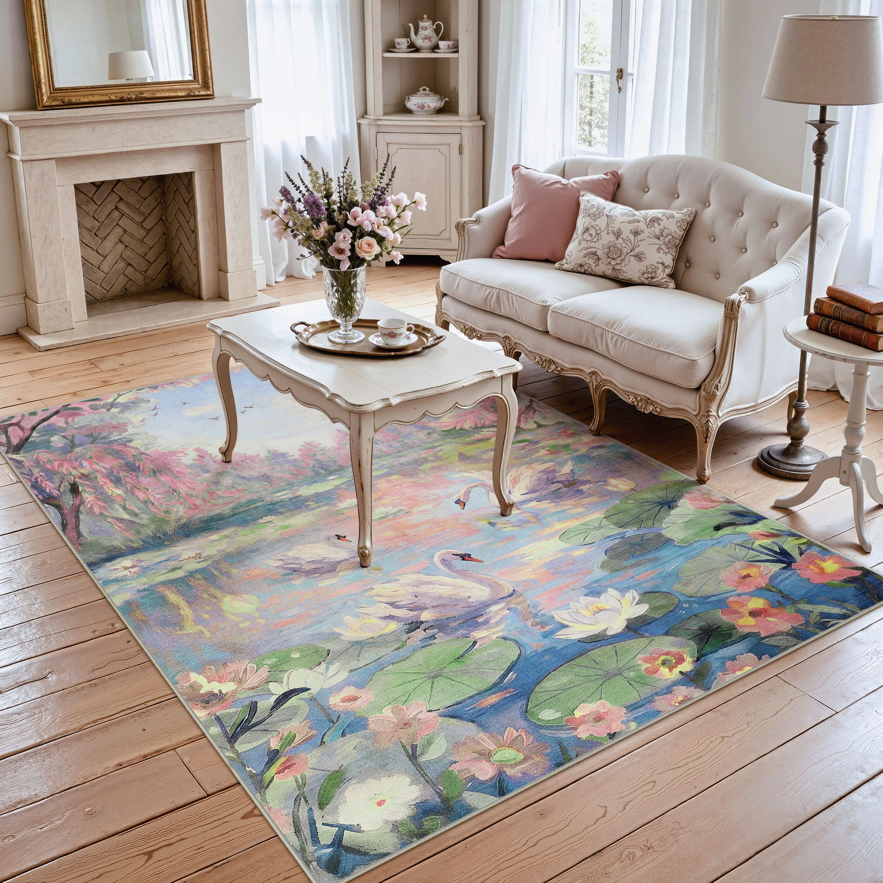 3x5/5x7 Swan Lake in oil painting style Area Rugs, Washable Living Room Runner Soft Non Slip Carpet, Oeko-Tex Certified - Image 32