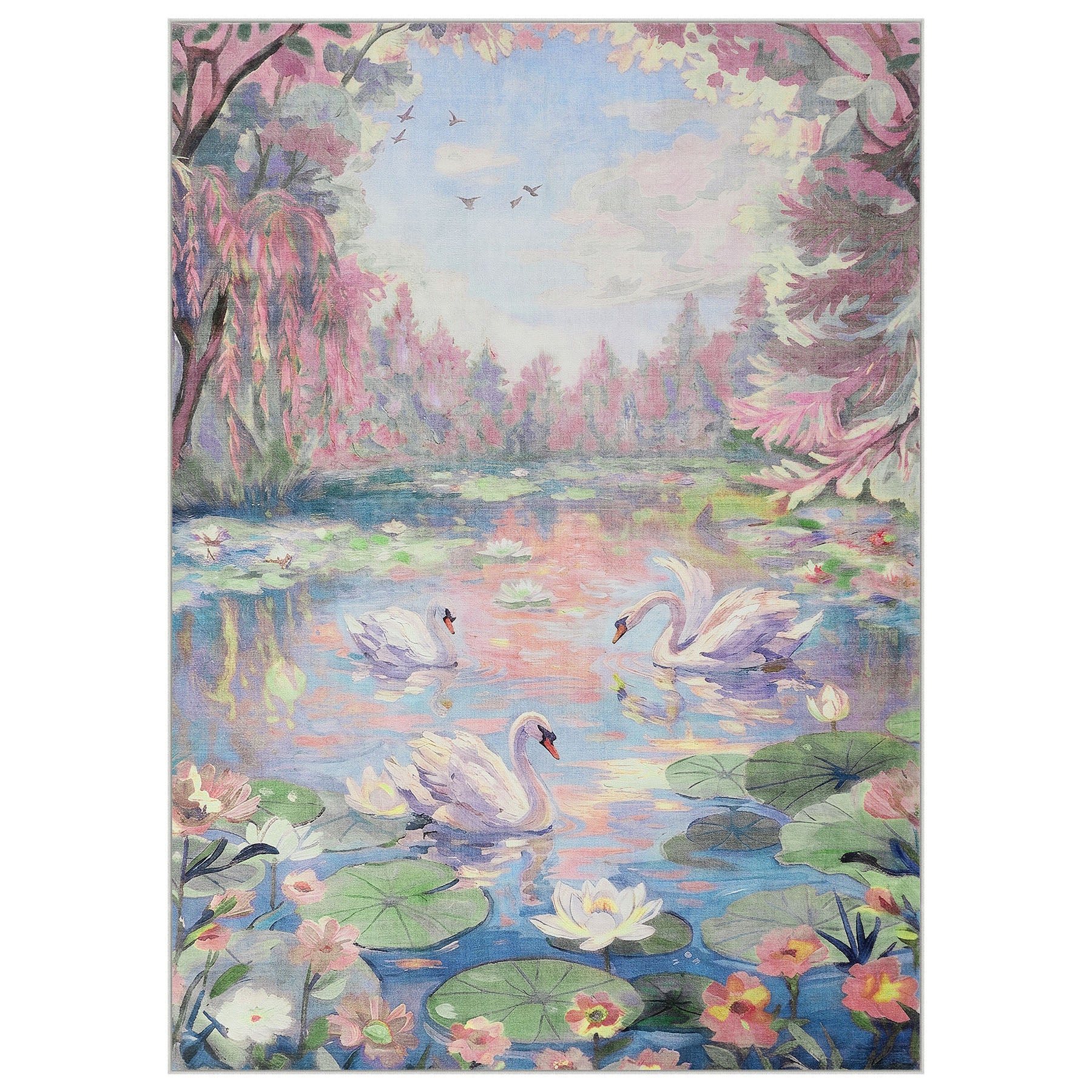 3x5/5x7 Swan Lake in oil painting style Area Rugs, Washable Living Room Runner Soft Non Slip Carpet, Oeko-Tex Certified - Image 33