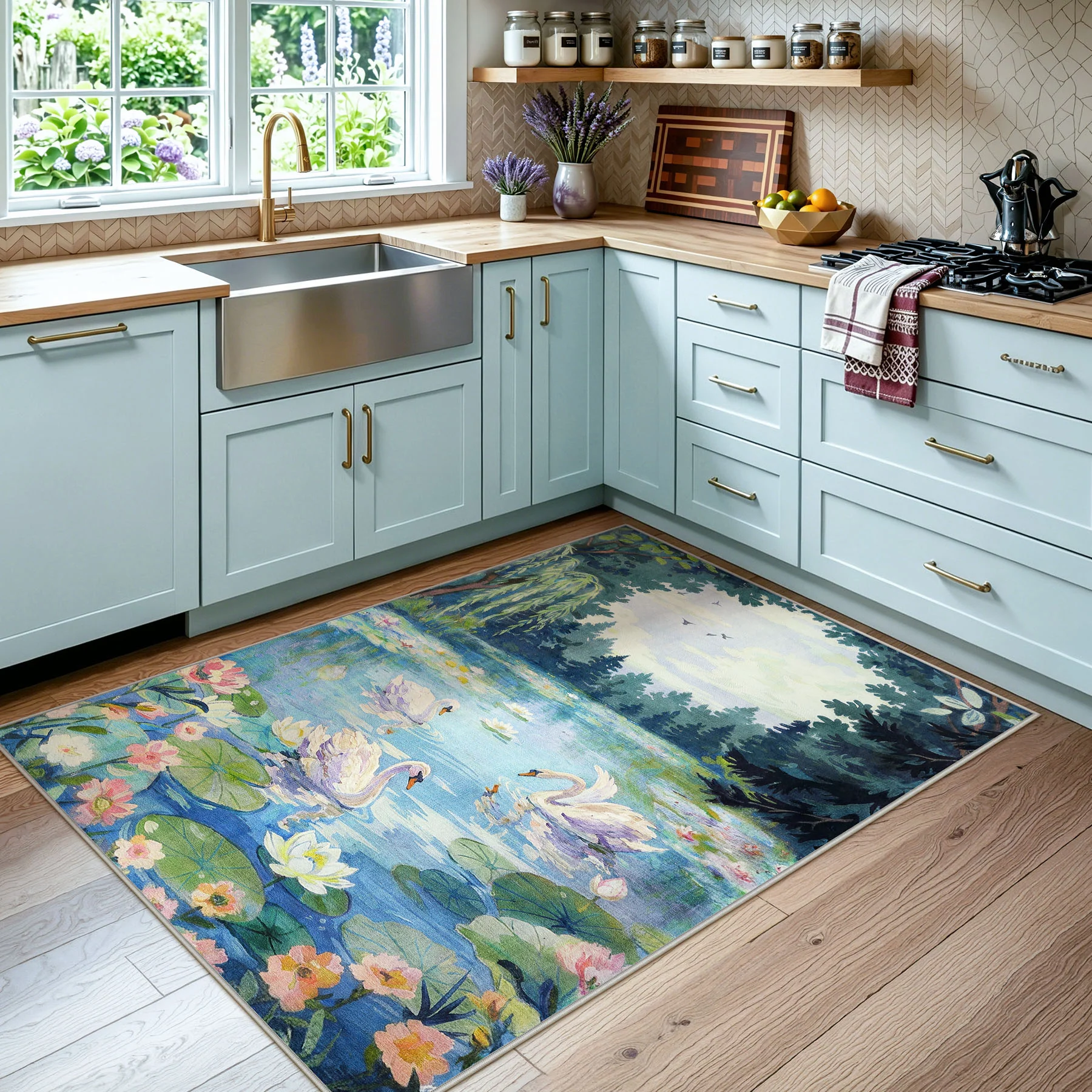 3x5/5x7 Swan Lake in oil painting style Area Rugs, Washable Living Room Runner Soft Non Slip Carpet, Oeko-Tex Certified - Image 4