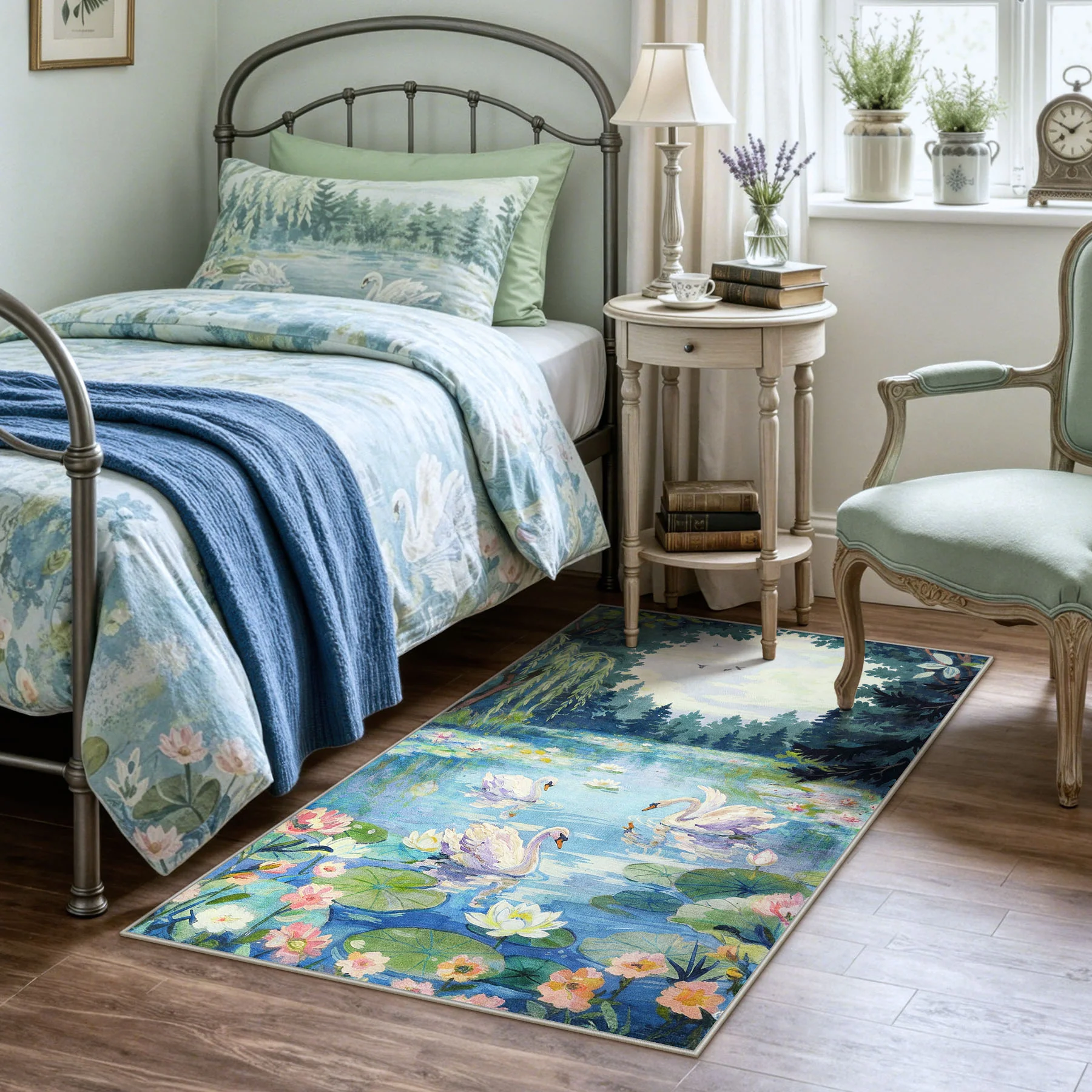 3x5/5x7 Swan Lake in oil painting style Area Rugs, Washable Living Room Runner Soft Non Slip Carpet, Oeko-Tex Certified - Image 6
