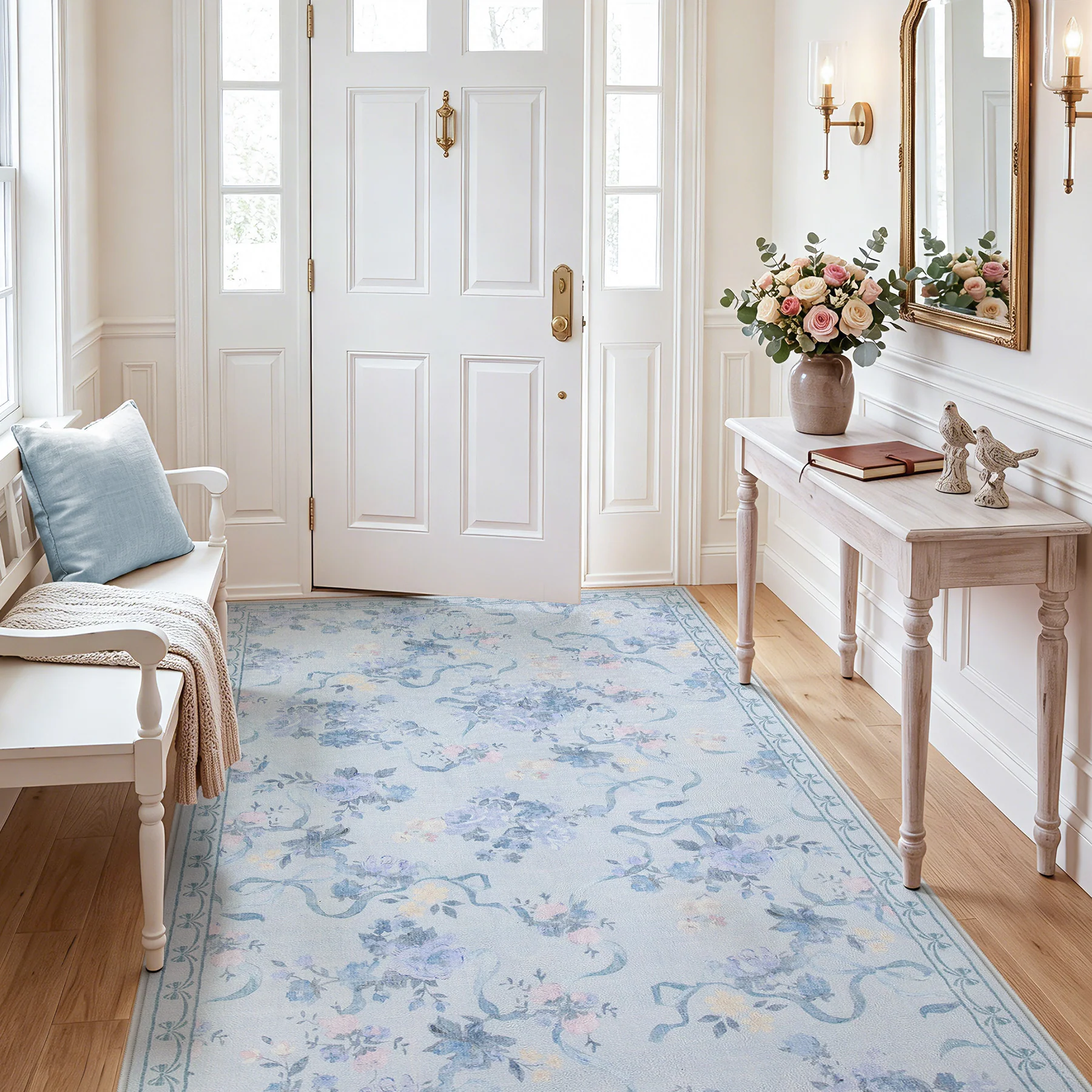 3x5/5x7 Bow Floral Area Rugs, Washable Soft Cute Border Non Slip Low Pile Carpet for Kids Living Dining Room, Oeko-Tex Certified - Image 26