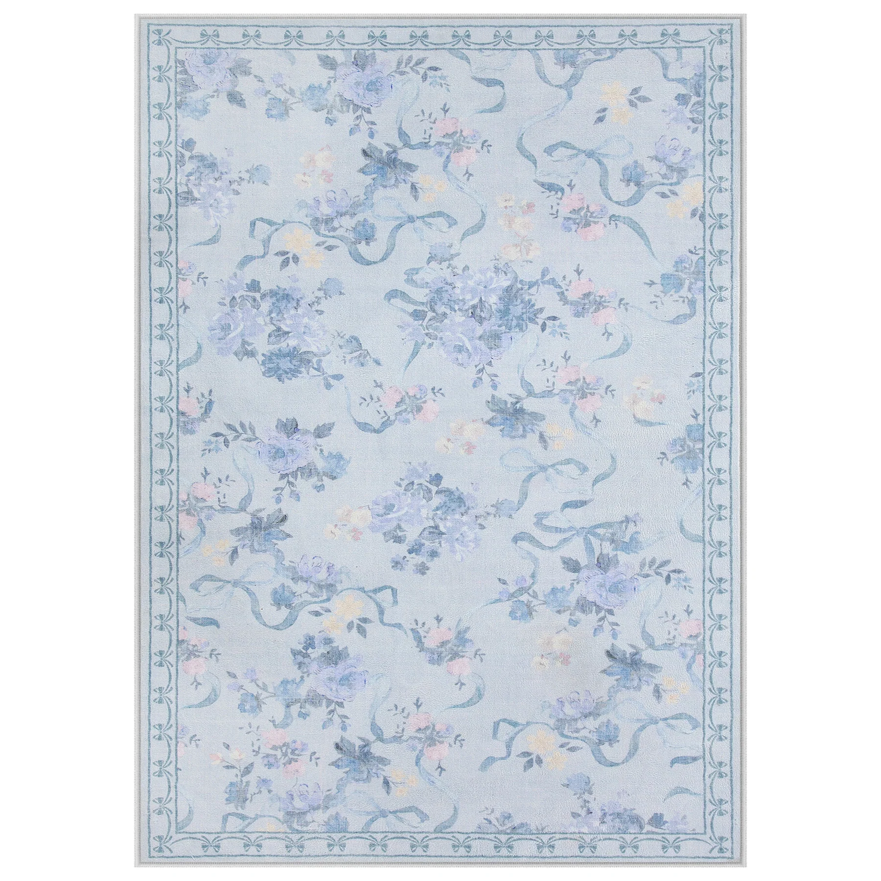 3x5/5x7 Bow Floral Area Rugs, Washable Soft Cute Border Non Slip Low Pile Carpet for Kids Living Dining Room, Oeko-Tex Certified - Image 27