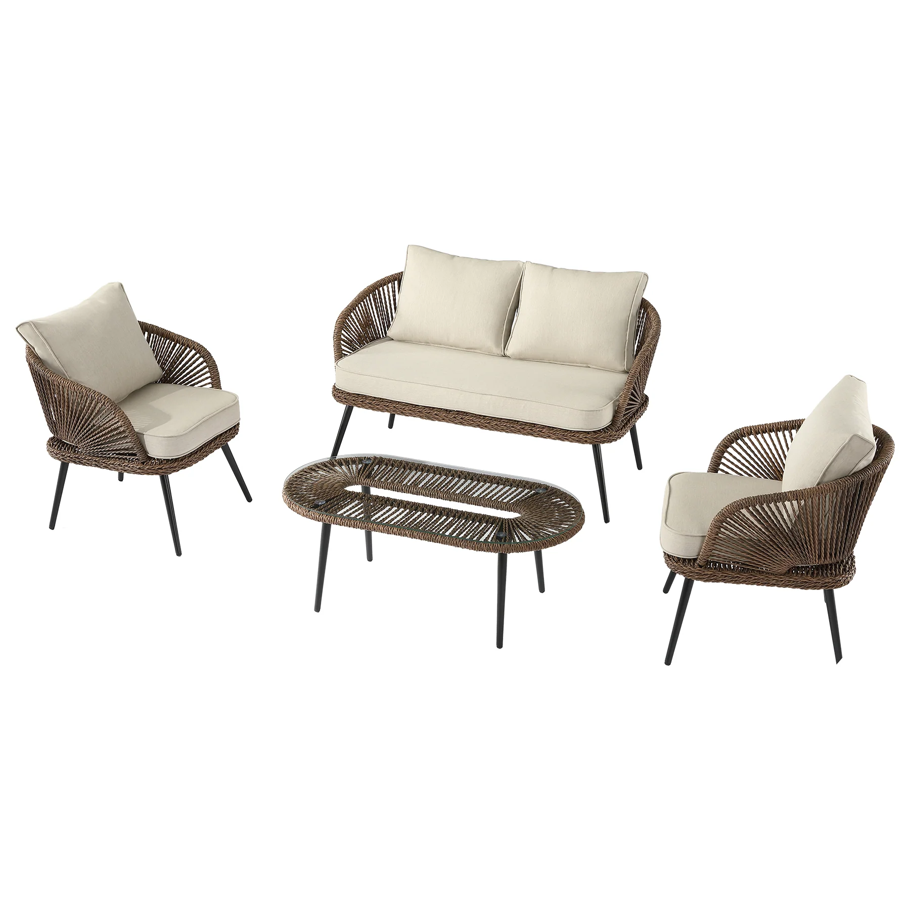 4-Piece Rattan Outdoor Patio Furniture Set with Removable Cushions and Coffee Table - Image 12
