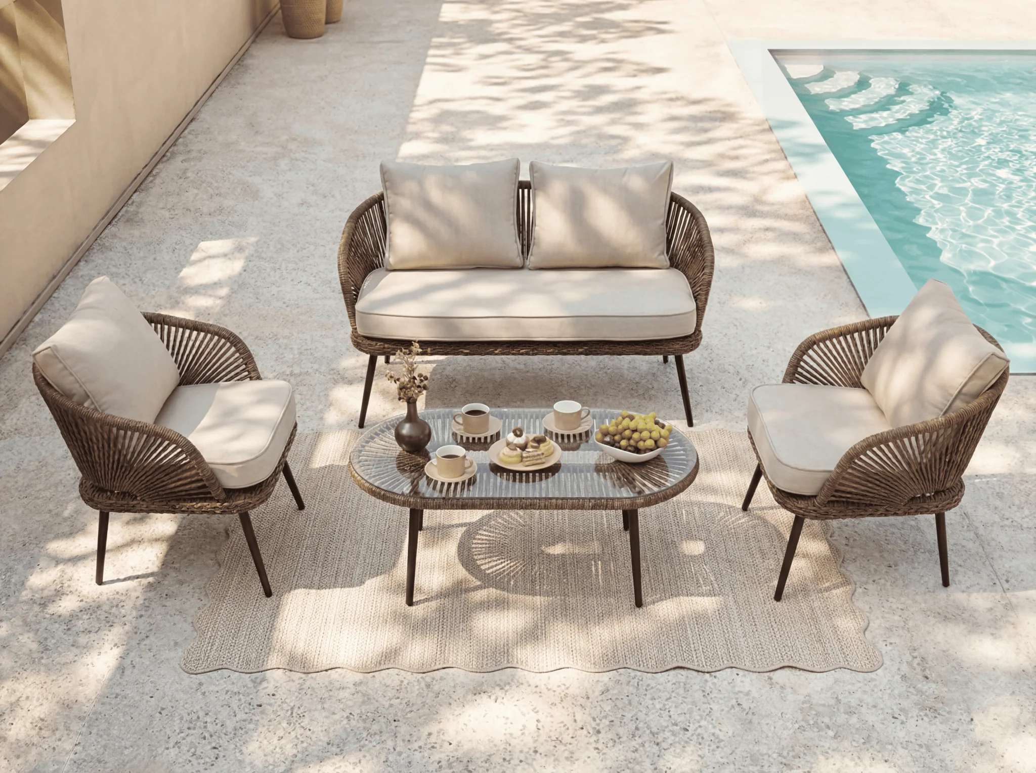 4-Piece Rattan Outdoor Patio Furniture Set with Removable Cushions and Coffee Table - Image 5