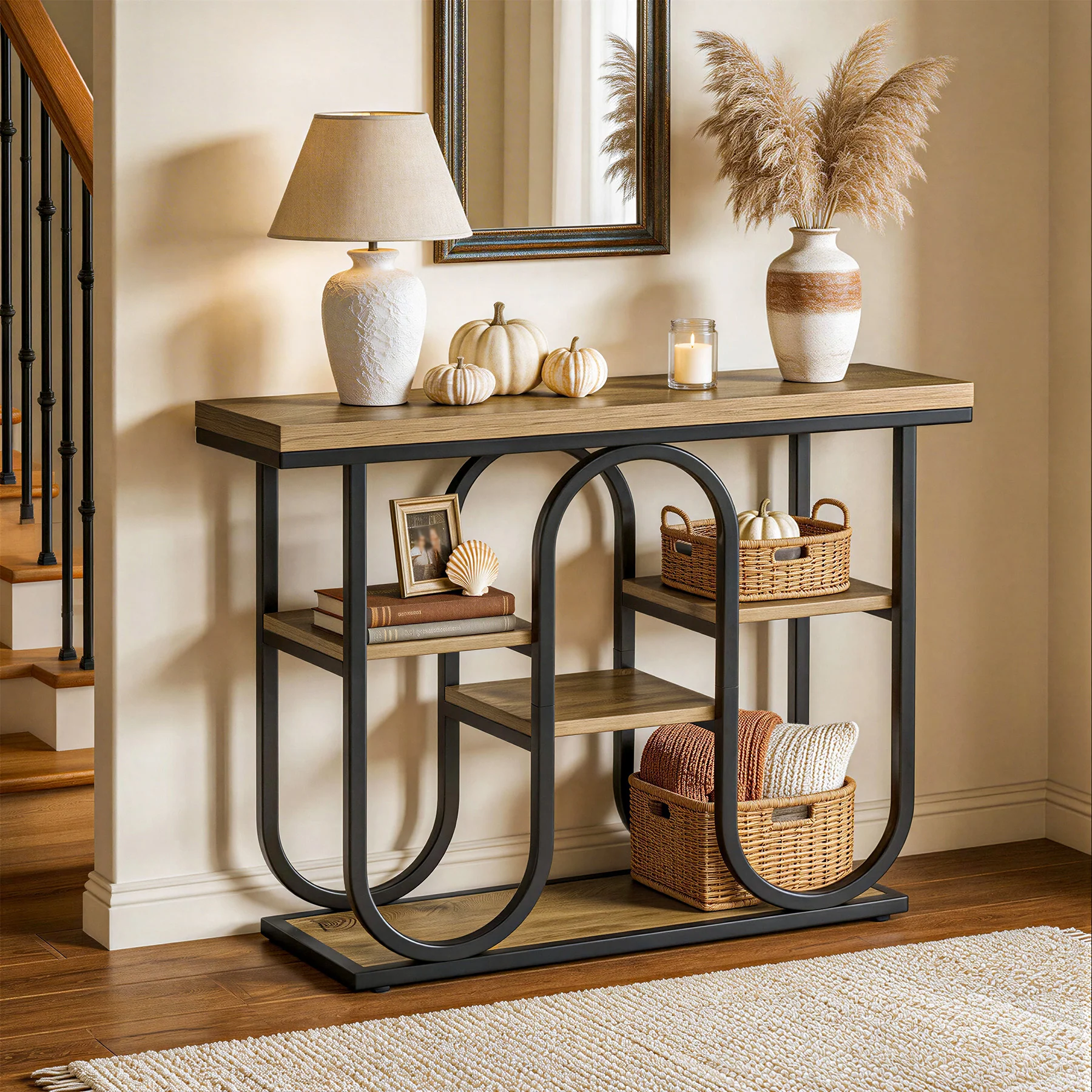 41.3" Console Table, 4-Tier Sofa Table Entryway Table with Open Shelves - Image 5