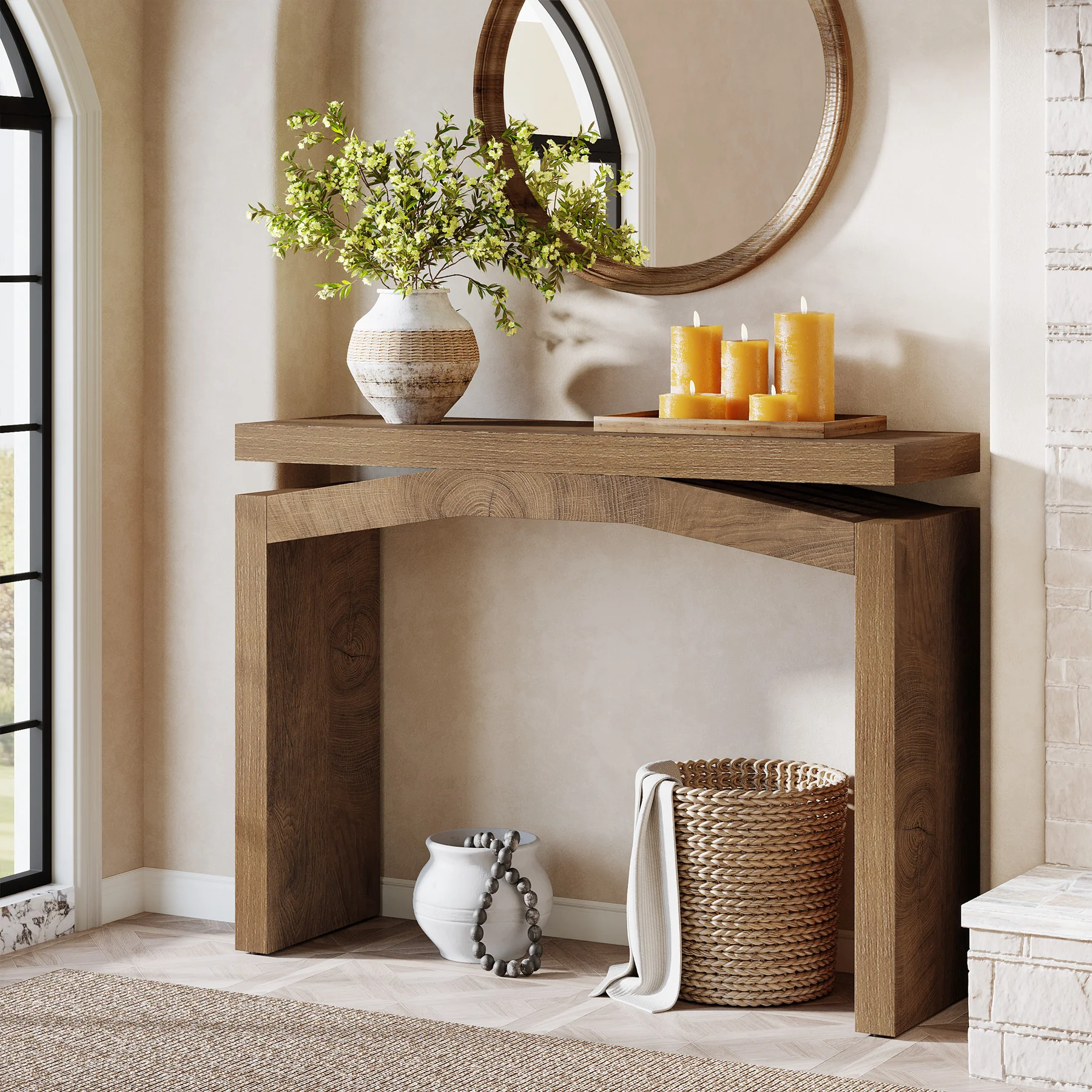 40" Farmhouse Console Table, Narrow Entryway Sofa Table with Hollow Design for Hallway, Foyer, or Living Room - Image 3