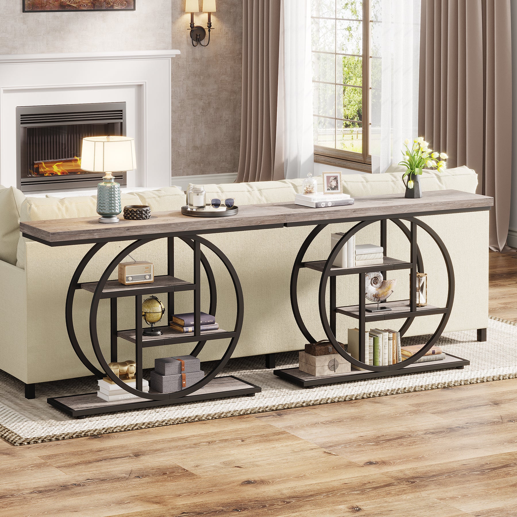 41.3" Console Table, Industrial 4-Tier Sofa Table Entryway Table with Circle Base - Image 12