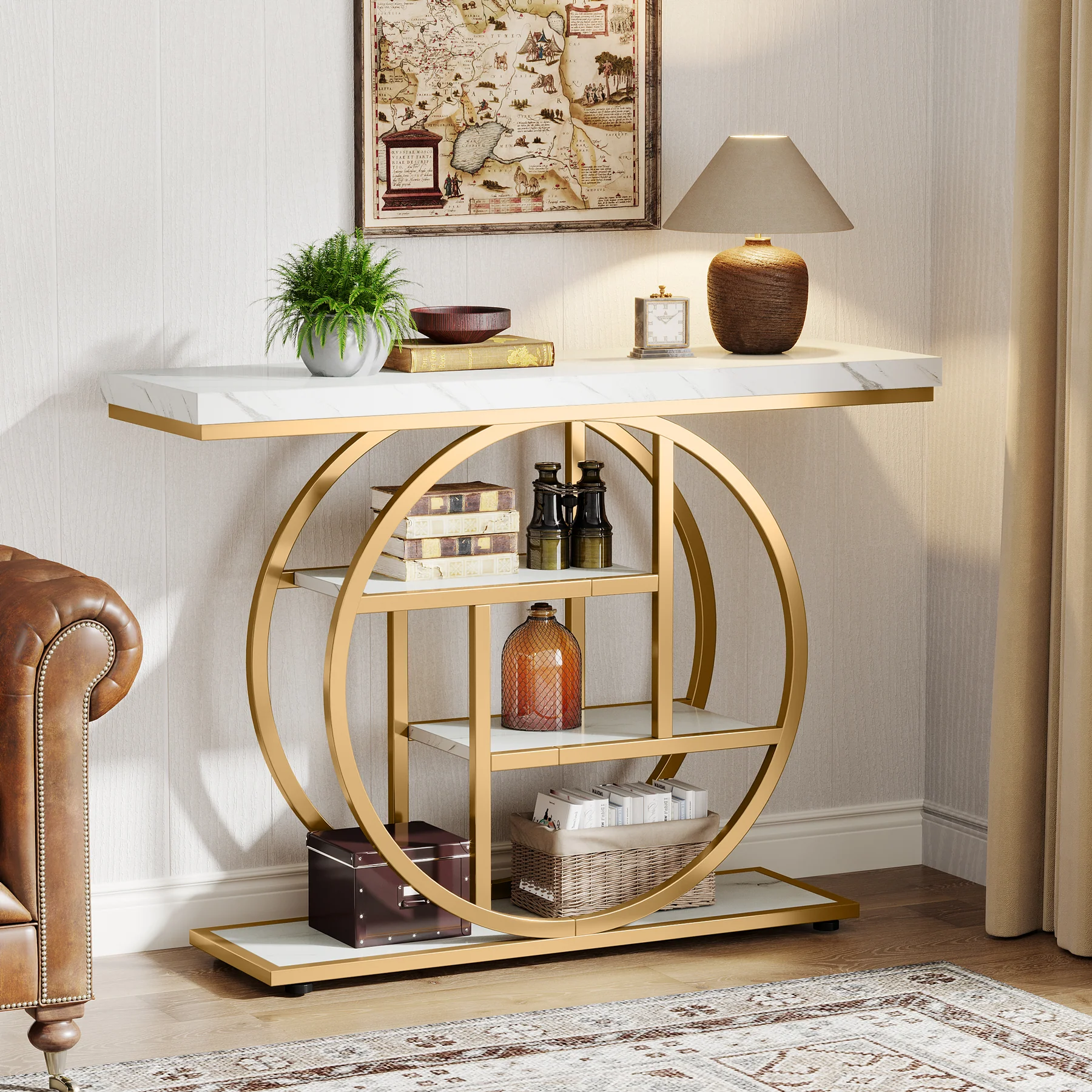 41.3" Console Table, Industrial 4-Tier Sofa Table Entryway Table with Circle Base - Image 16