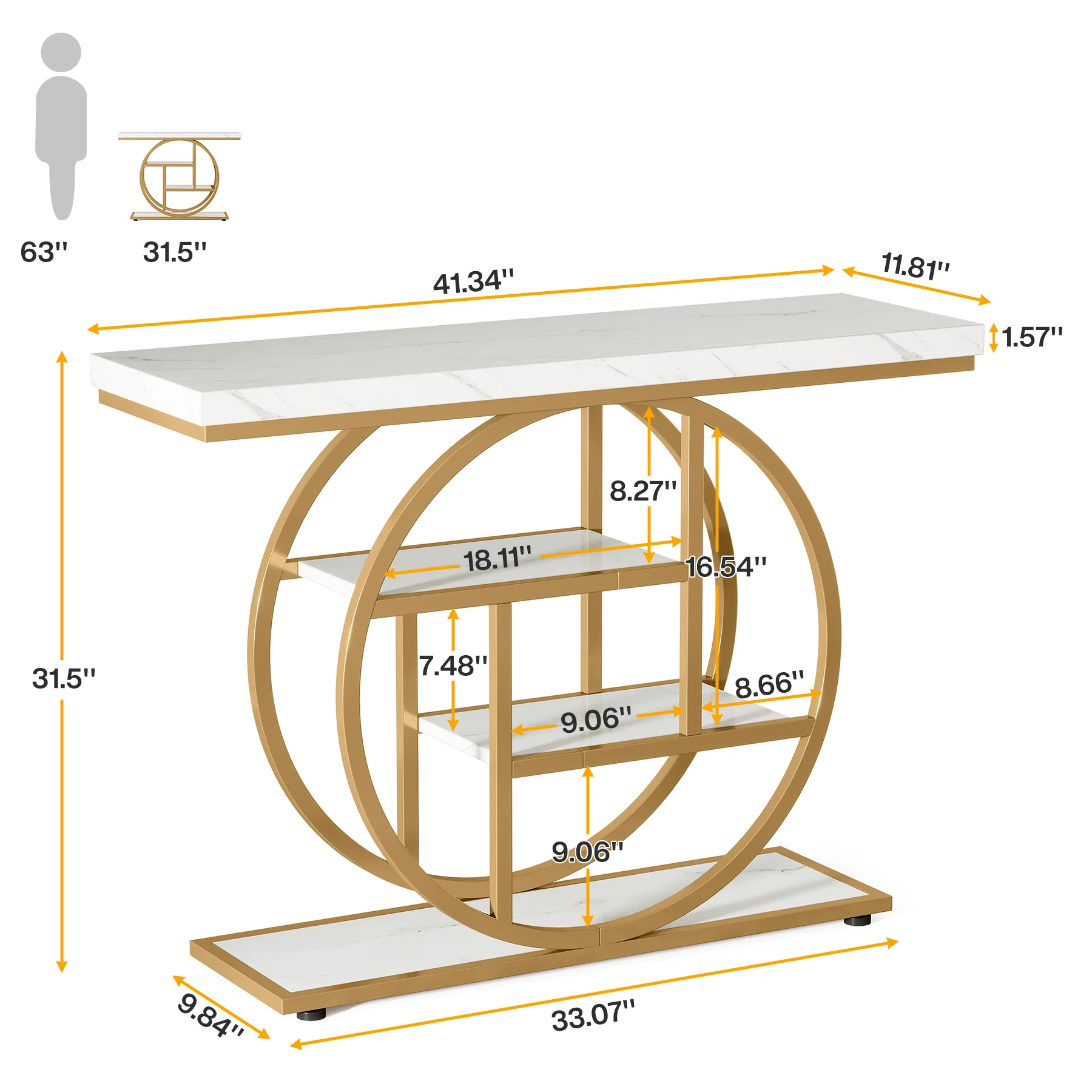 41.3" Console Table, Industrial 4-Tier Sofa Table Entryway Table with Circle Base - Image 17