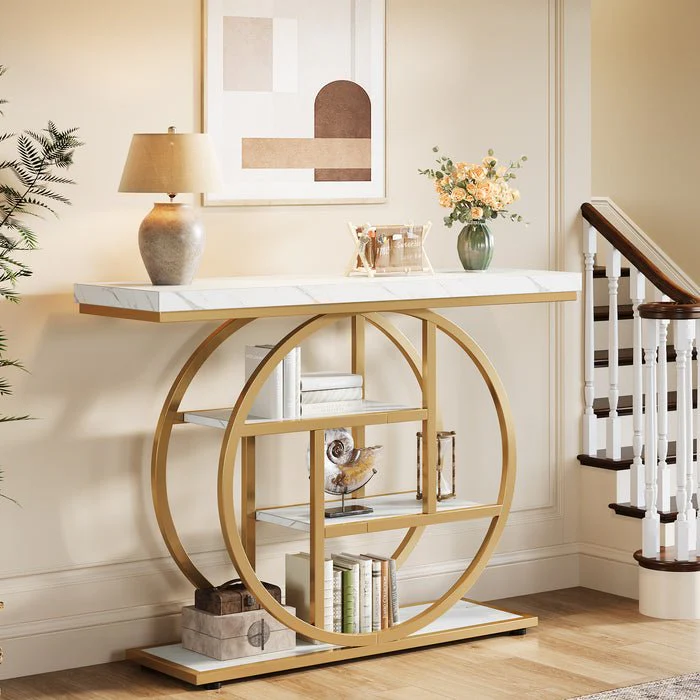 41.3" Console Table, Industrial 4-Tier Sofa Table Entryway Table with Circle Base - Image 18