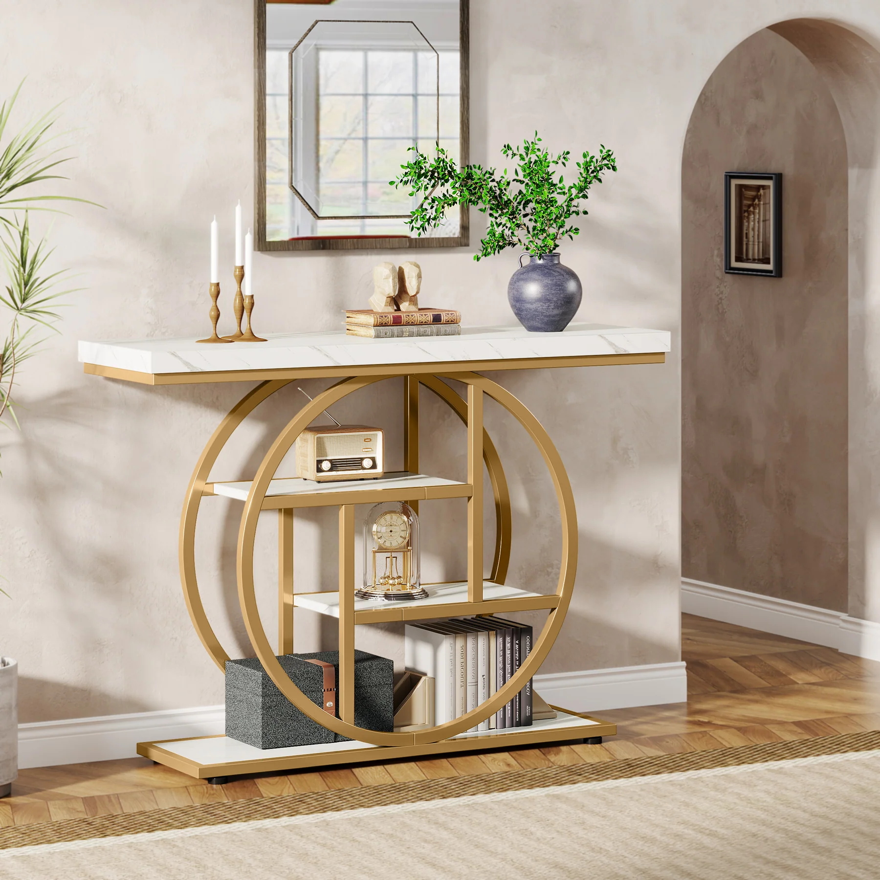 41.3" Console Table, Industrial 4-Tier Sofa Table Entryway Table with Circle Base - Image 19