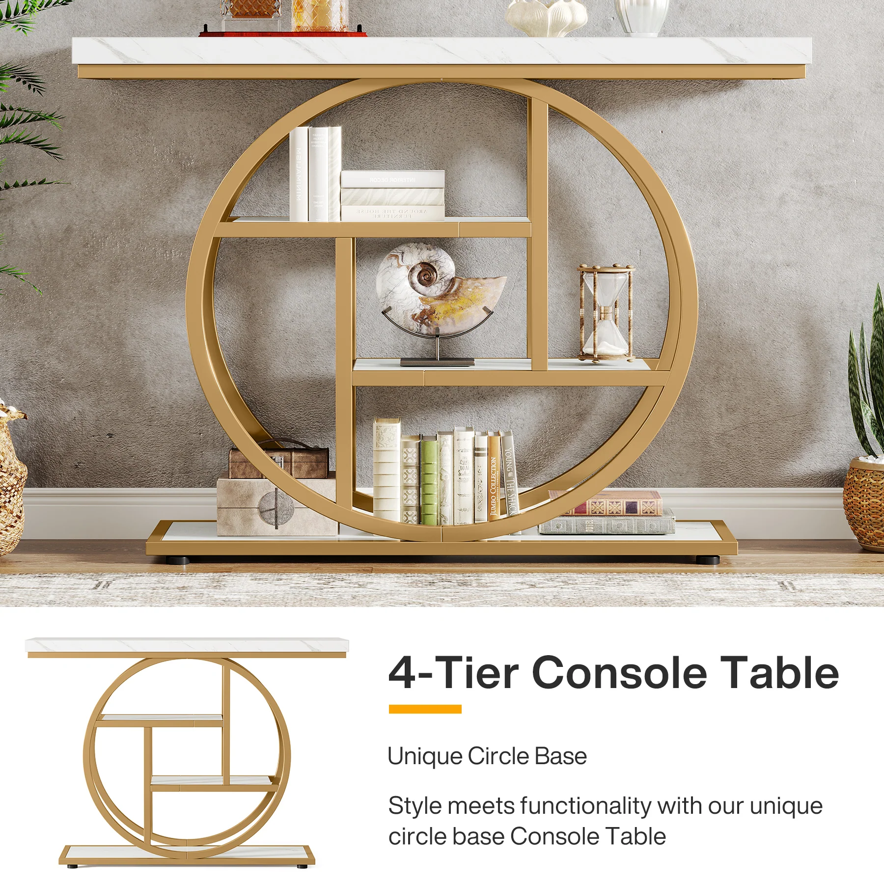 41.3" Console Table, Industrial 4-Tier Sofa Table Entryway Table with Circle Base - Image 22