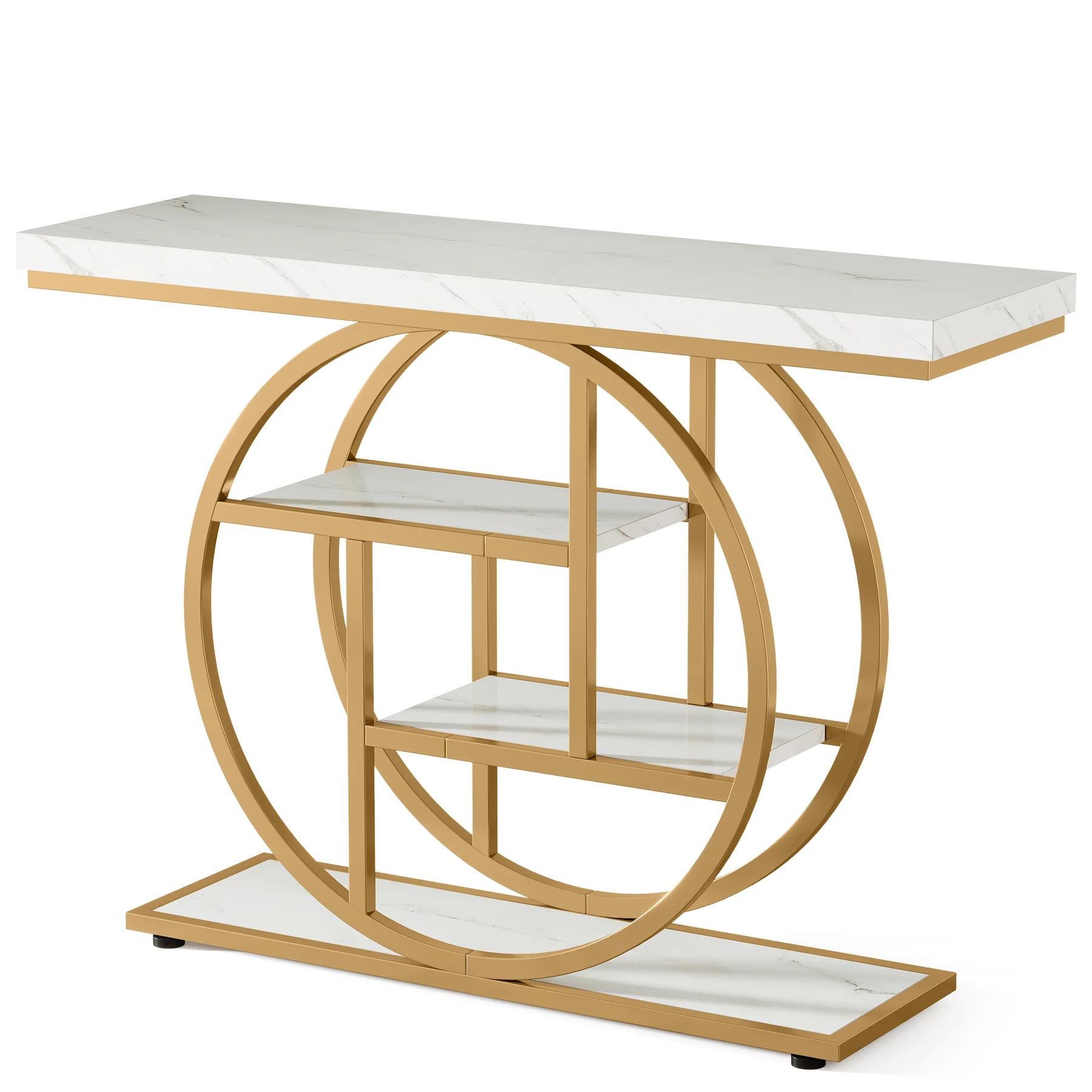 41.3" Console Table, Industrial 4-Tier Sofa Table Entryway Table with Circle Base - Image 23