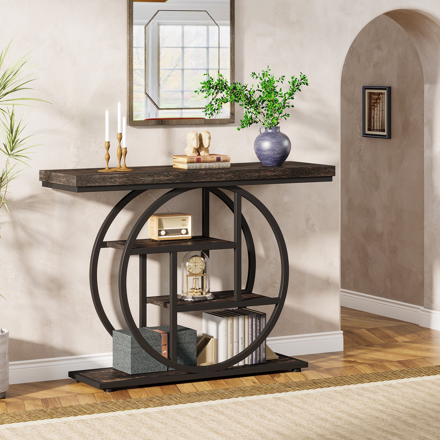 41.3" Console Table, Industrial 4-Tier Sofa Table Entryway Table with Circle Base - Image 27