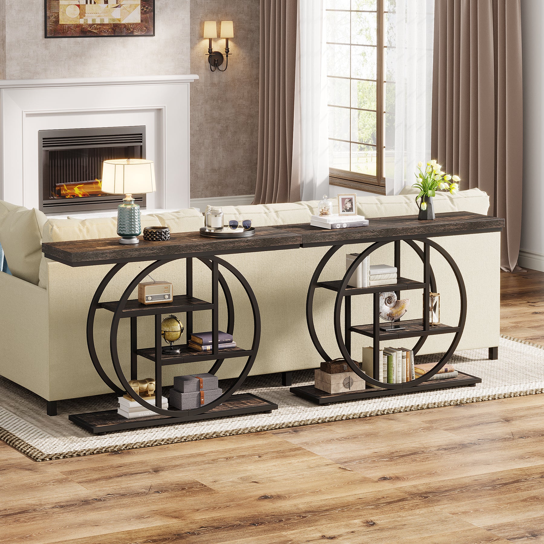 41.3" Console Table, Industrial 4-Tier Sofa Table Entryway Table with Circle Base - Image 28