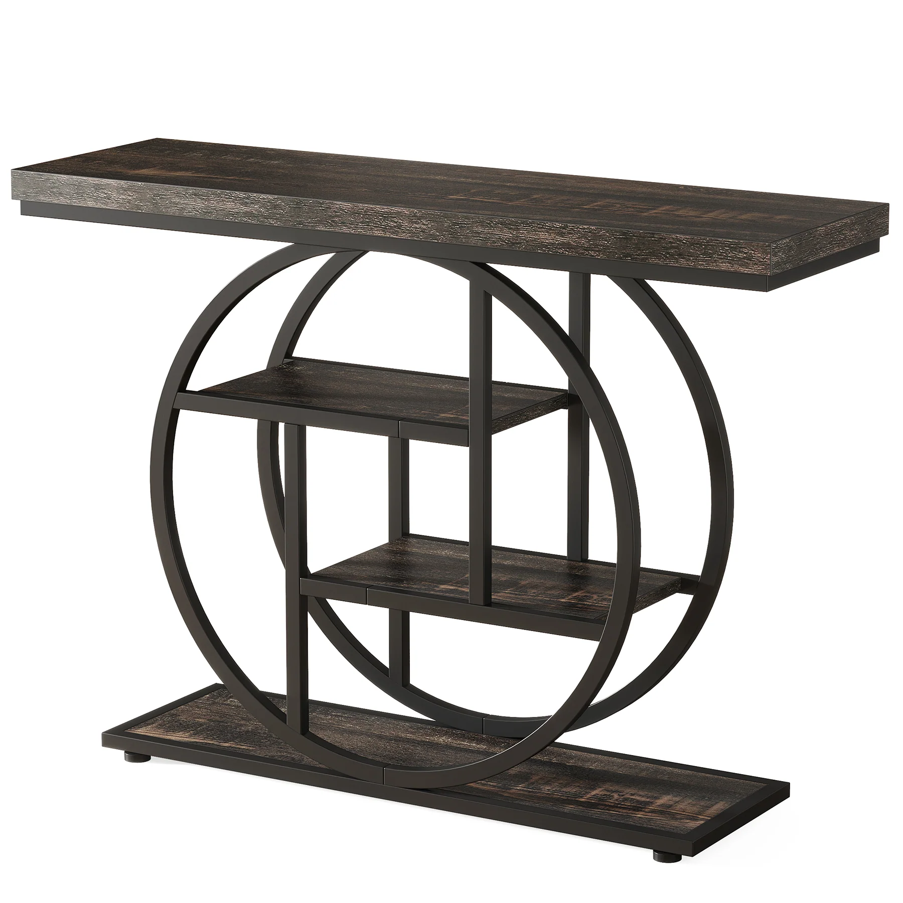 41.3" Console Table, Industrial 4-Tier Sofa Table Entryway Table with Circle Base - Image 31