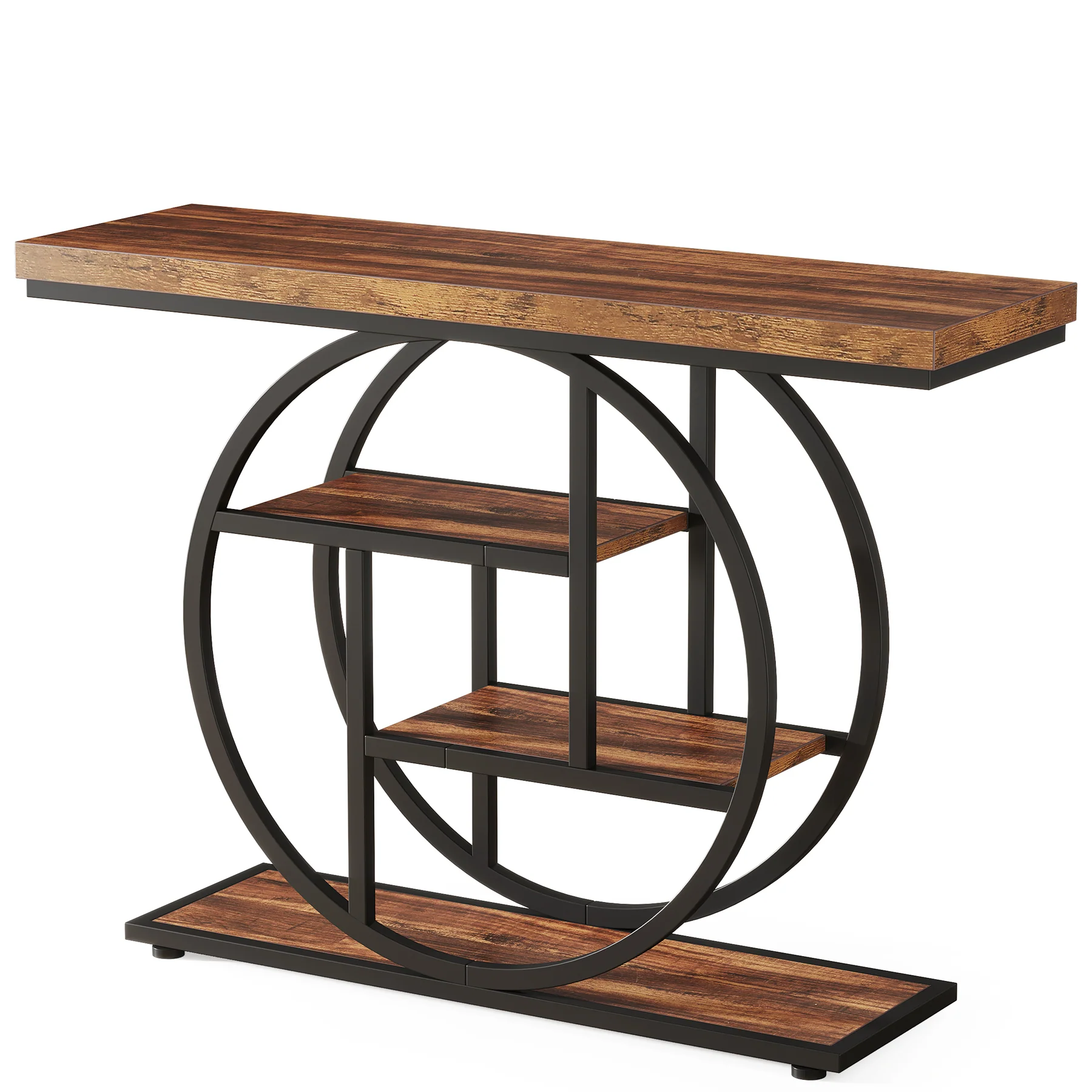 41.3" Console Table, Industrial 4-Tier Sofa Table Entryway Table with Circle Base - Image 32