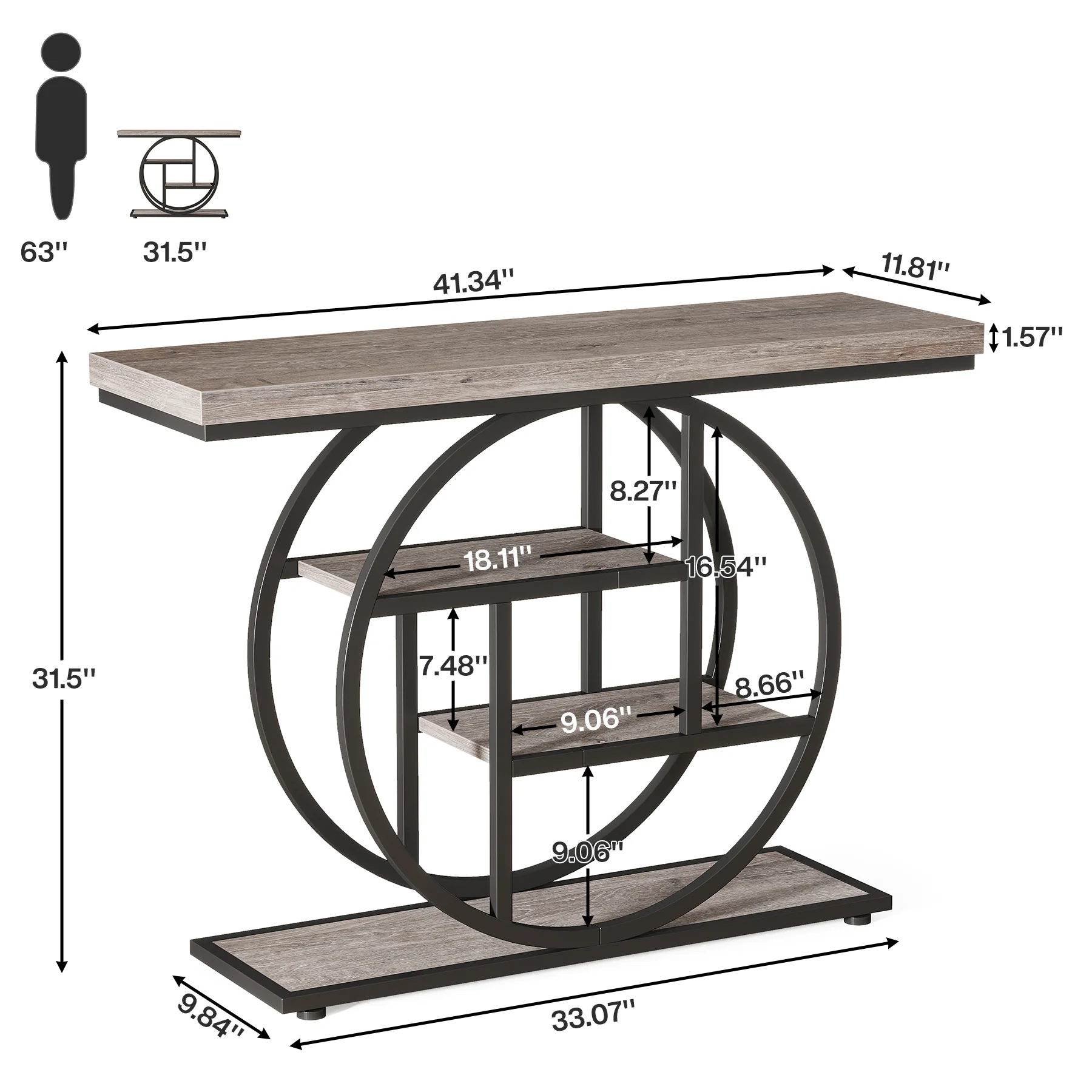 41.3" Console Table, Industrial 4-Tier Sofa Table Entryway Table with Circle Base - Image 9