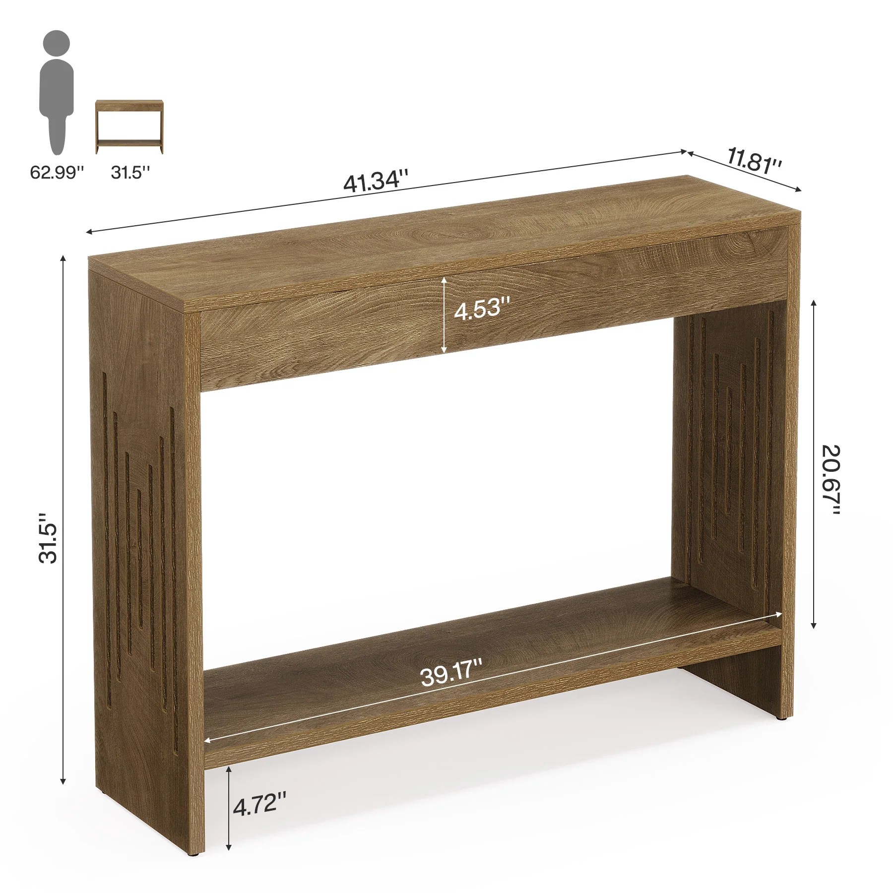 41.3" Farmhouse Console Table with 2-Tier Shelf, Narrow Sofa Table with Fluted Legs for Entryway or Behind Couch - Image 2