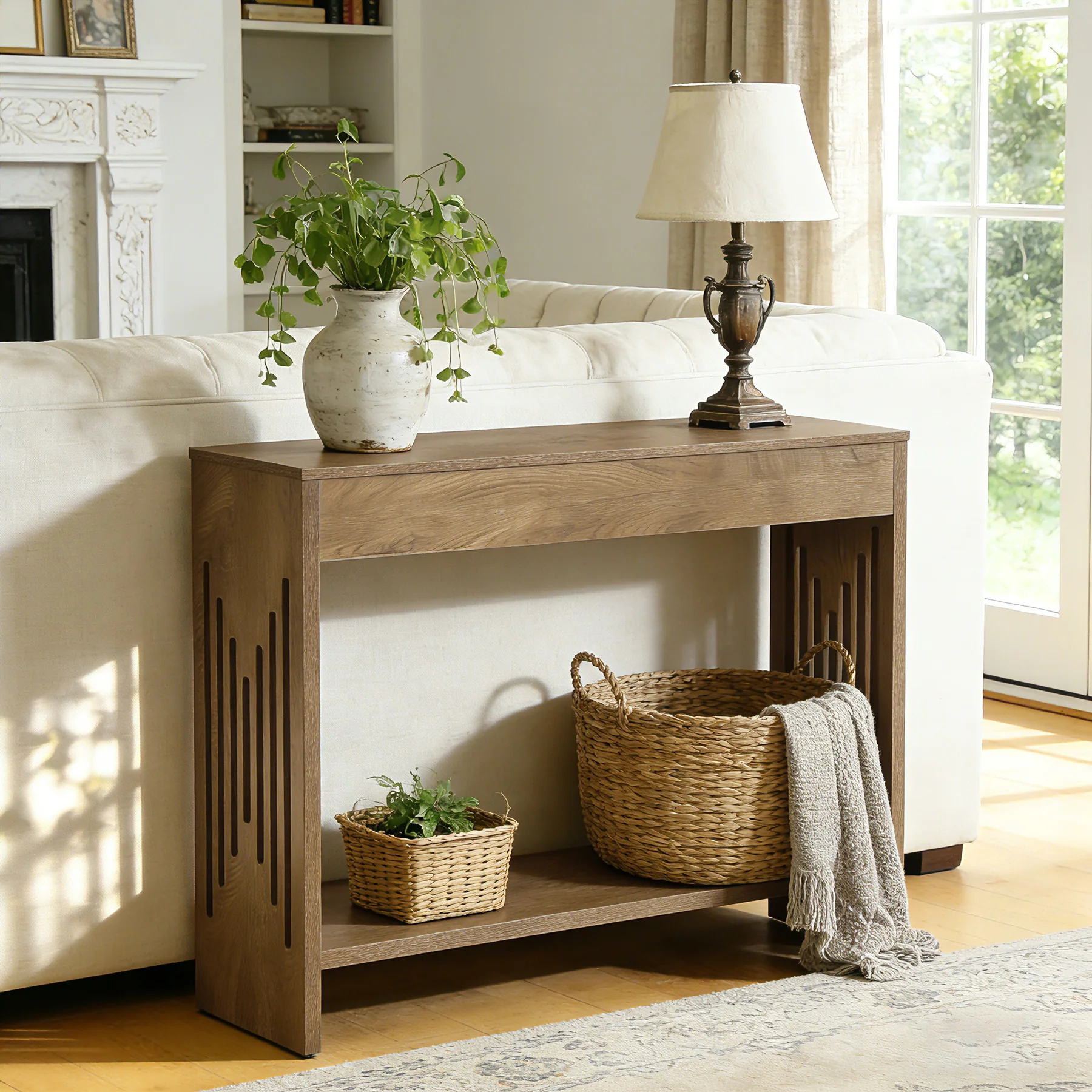 41.3" Farmhouse Console Table with 2-Tier Shelf, Narrow Sofa Table with Fluted Legs for Entryway or Behind Couch - Image 3