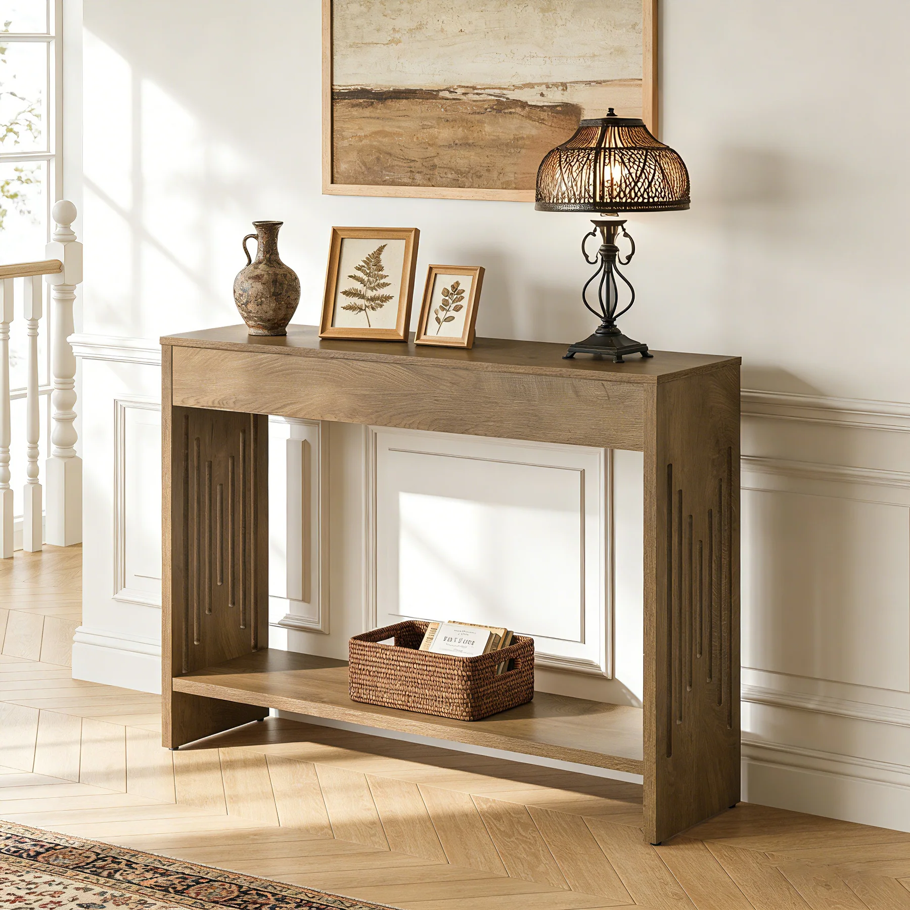 41.3" Farmhouse Console Table with 2-Tier Shelf, Narrow Sofa Table with Fluted Legs for Entryway or Behind Couch - Image 4