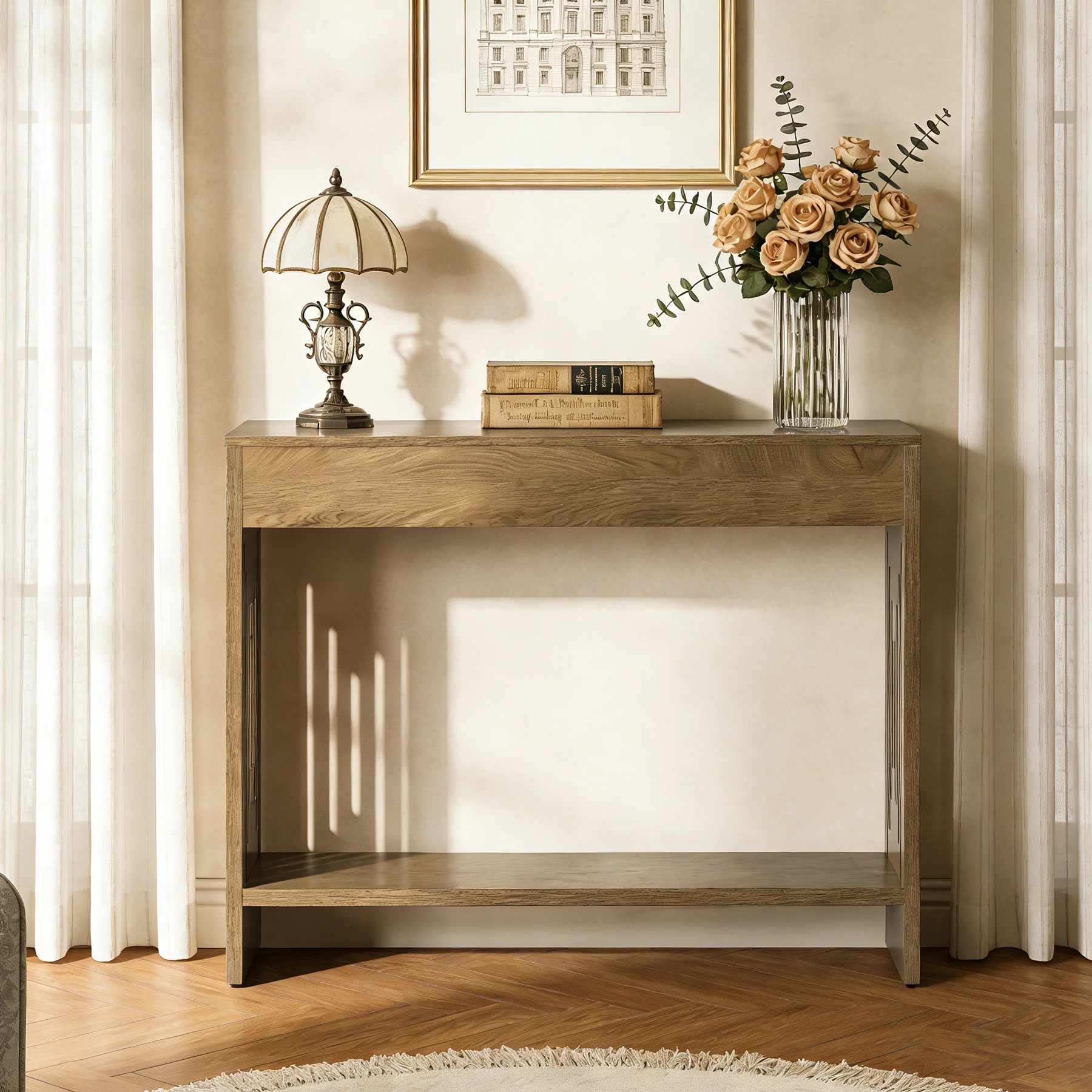 41.3" Farmhouse Console Table with 2-Tier Shelf, Narrow Sofa Table with Fluted Legs for Entryway or Behind Couch - Image 5