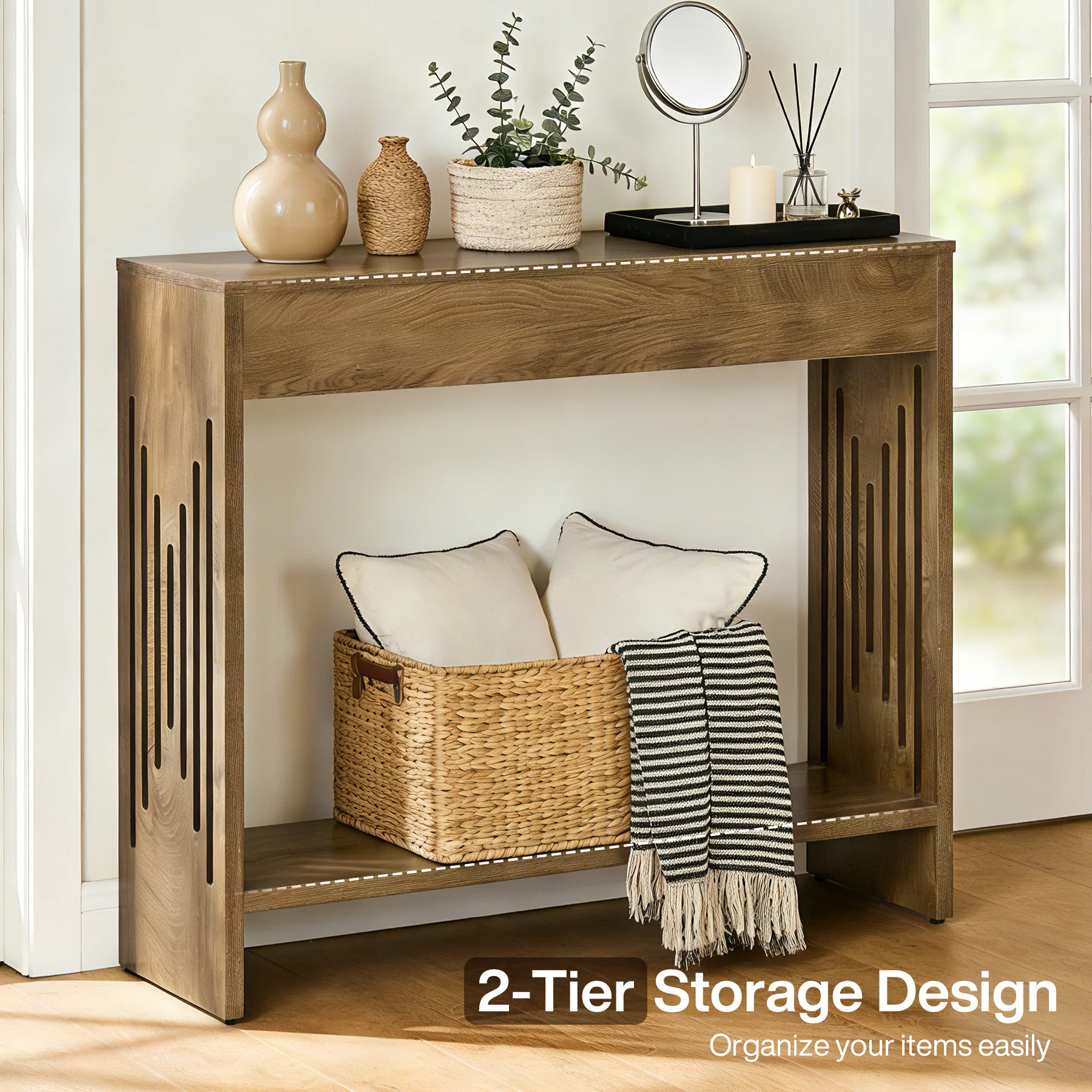 41.3" Farmhouse Console Table with 2-Tier Shelf, Narrow Sofa Table with Fluted Legs for Entryway or Behind Couch - Image 6