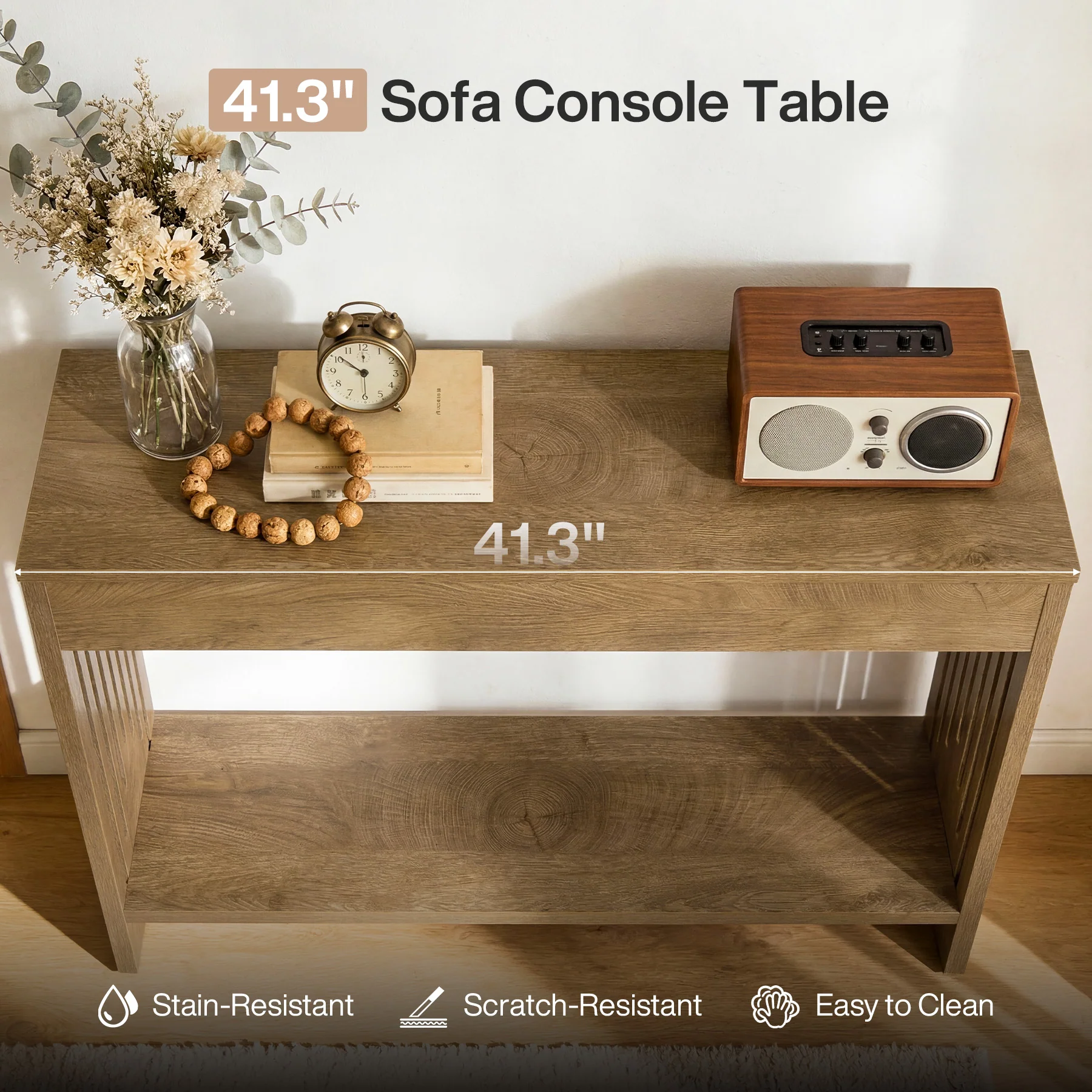 41.3" Farmhouse Console Table with 2-Tier Shelf, Narrow Sofa Table with Fluted Legs for Entryway or Behind Couch - Image 7