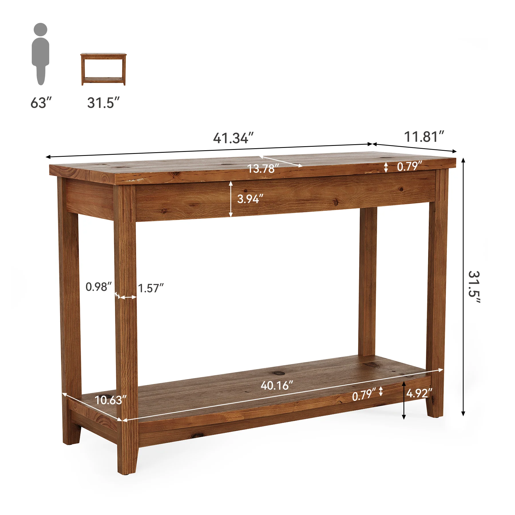 41.3" Solid Wood Console Table, Farmhouse Entryway Table With Storage Shelf - Image 2