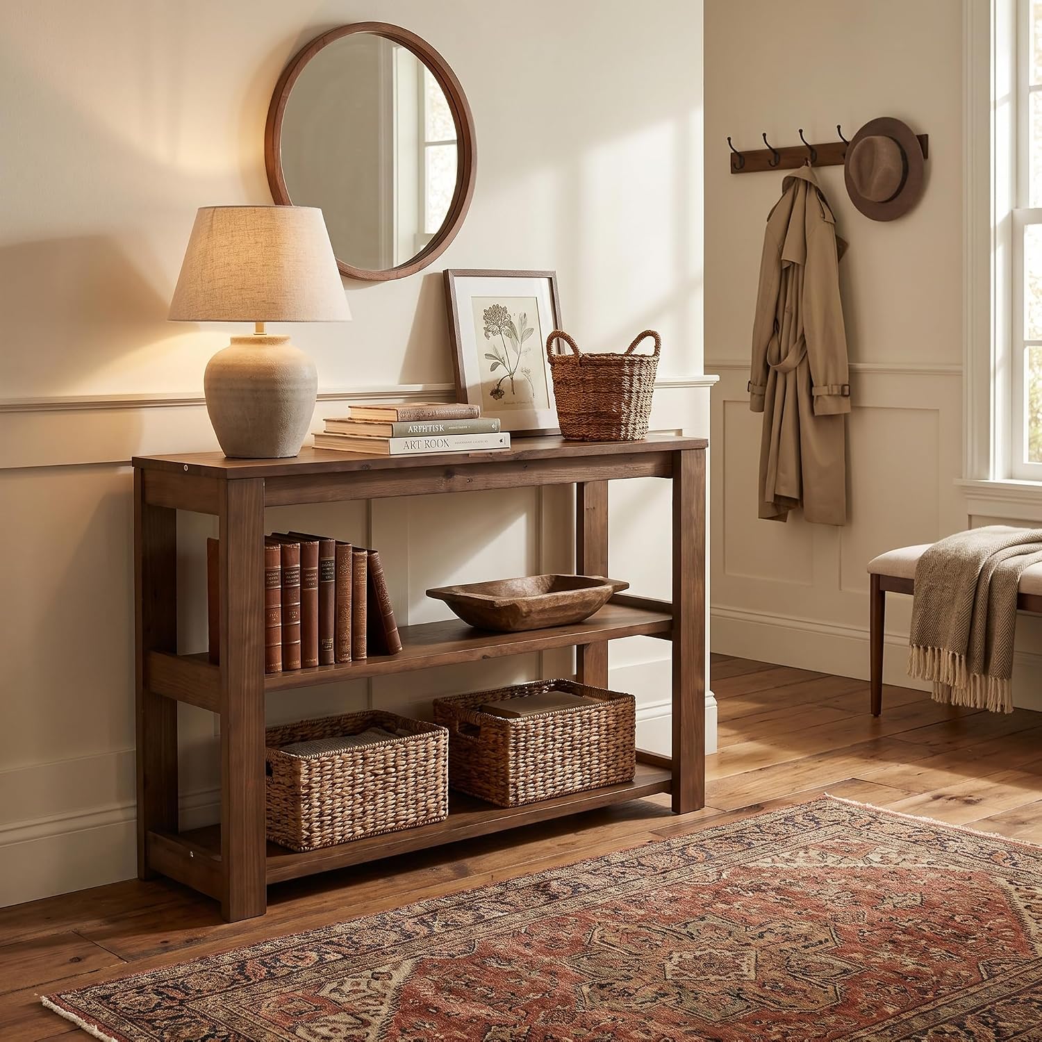 41.3" Solid Wood Console Tabale, Farmhouse Sofa Table with 3-Tier Shelves - Image 7