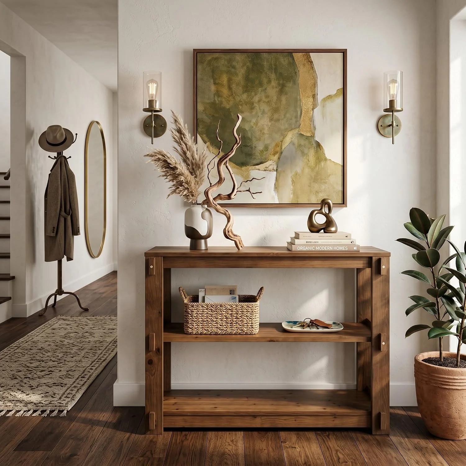 41.3" Solid Wood Console Tabale, Farmhouse Sofa Table with 3-Tier Shelves - Image 8