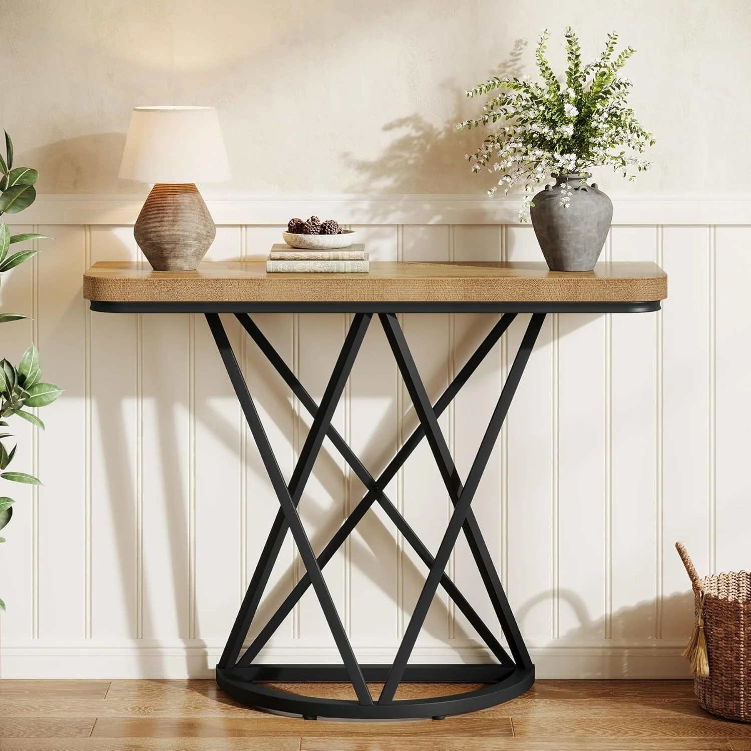 41.3" Industrial Console Table, Narrow Entryway Table with Metal Base