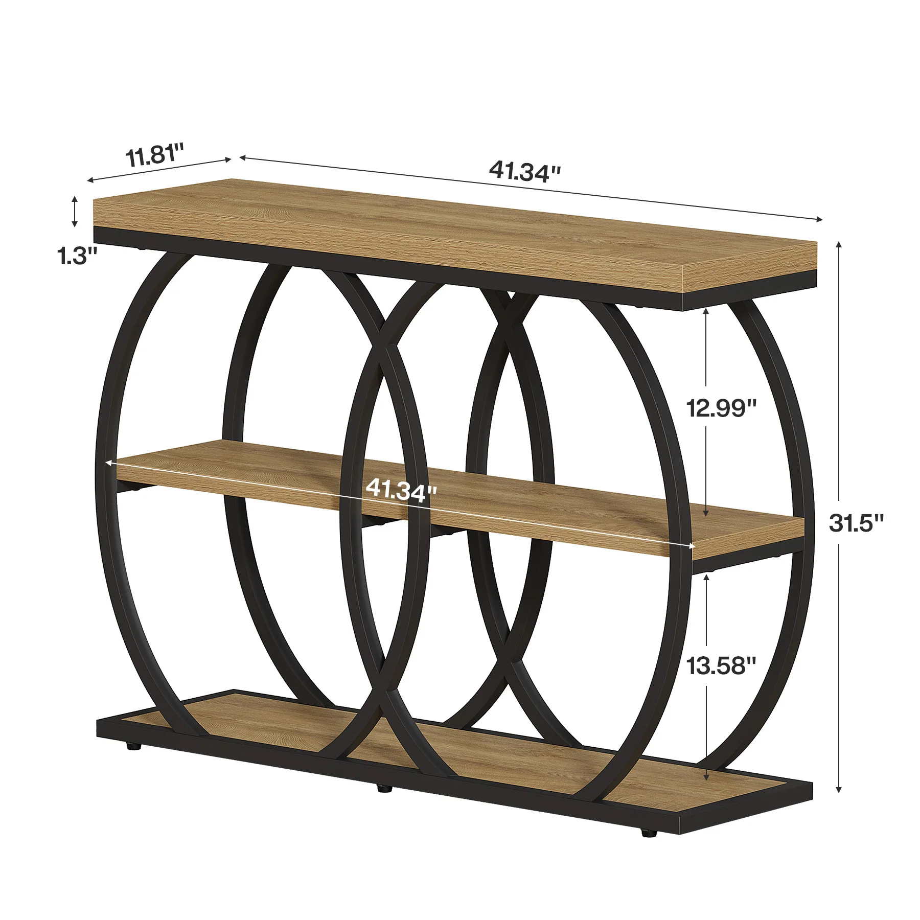 41.3" Industrial Console Table with 3-Tier Shelves, Narrow Entryway Sofa Table with Metal Frame - Image 2