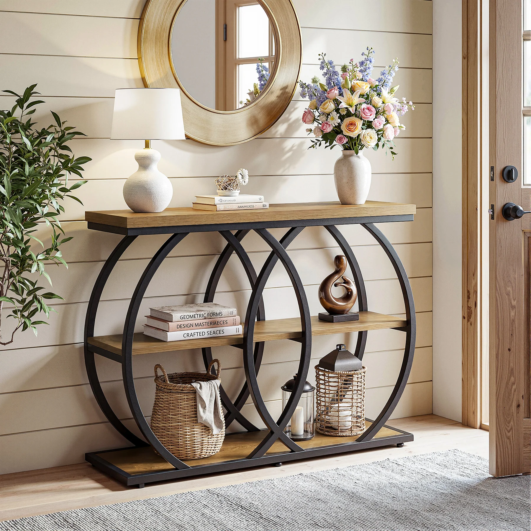 41.3" Industrial Console Table with 3-Tier Shelves, Narrow Entryway Sofa Table with Metal Frame - Image 3