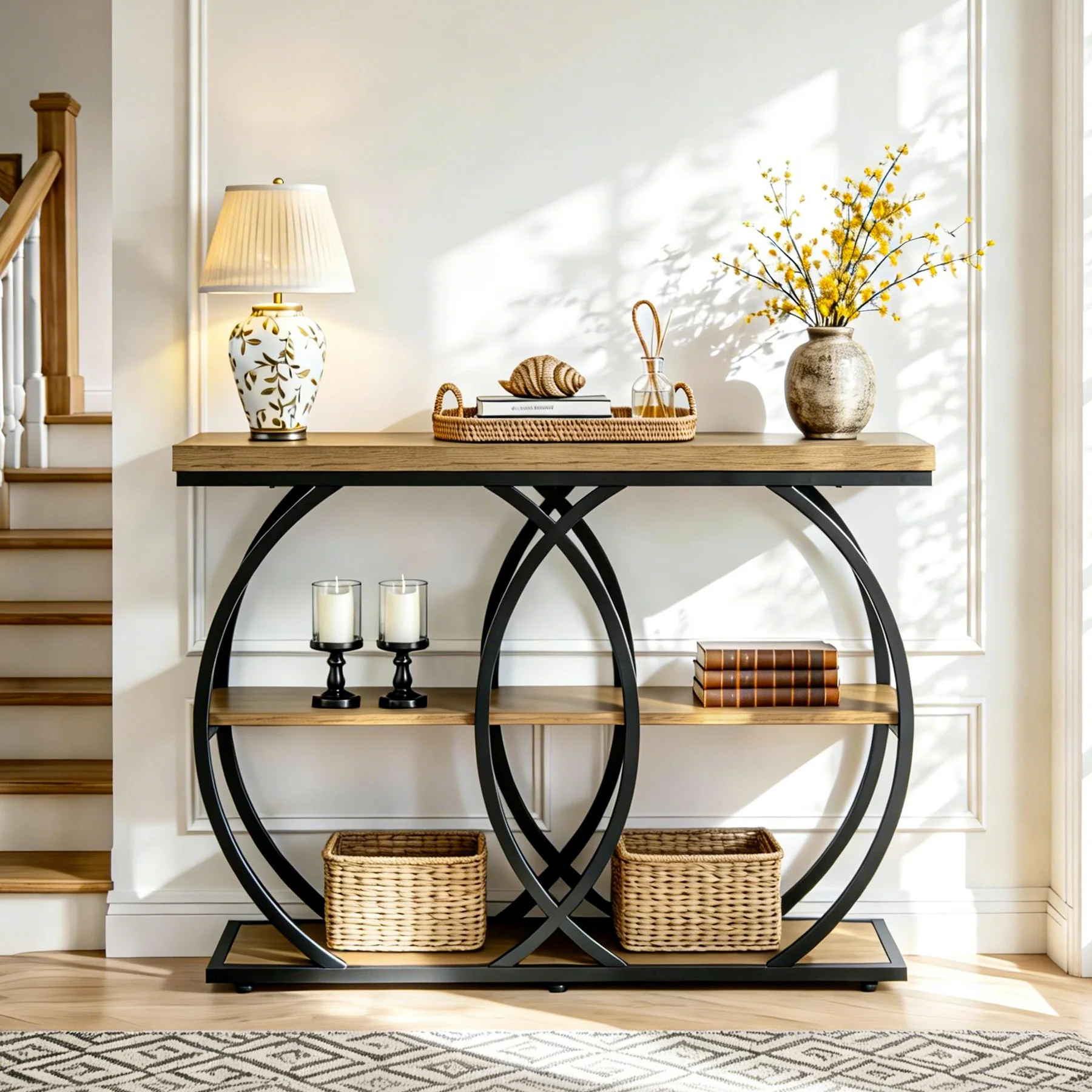 41.3" Industrial Console Table with 3-Tier Shelves, Narrow Entryway Sofa Table with Metal Frame - Image 4