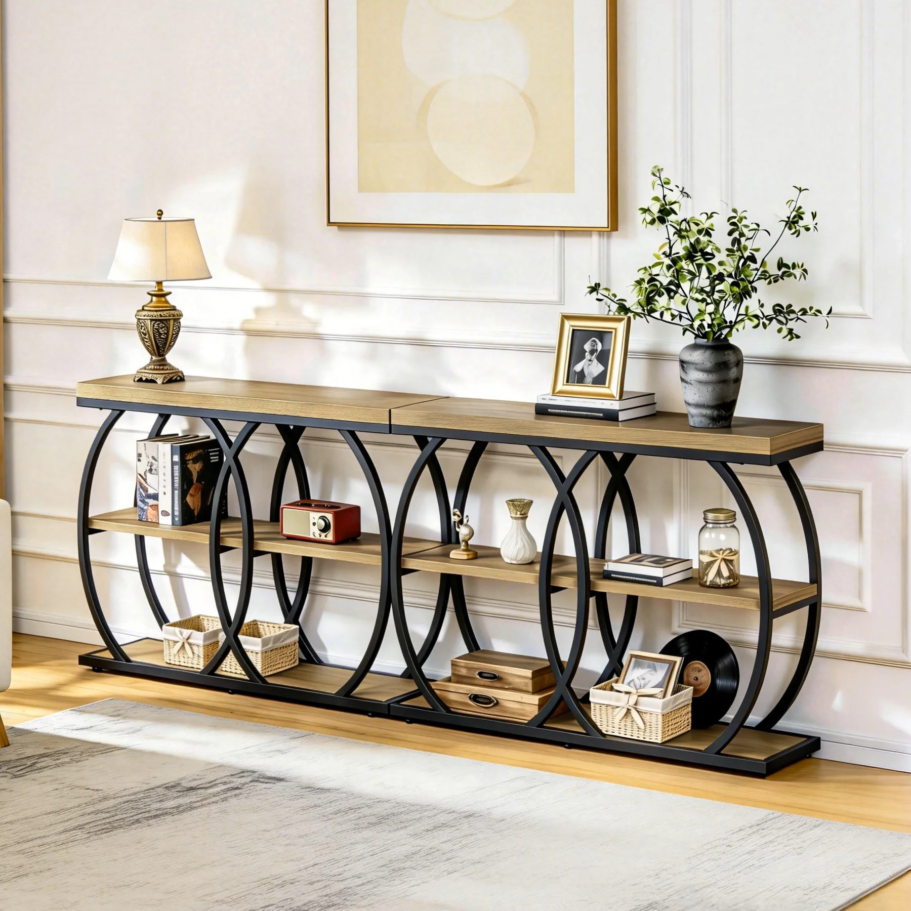 41.3" Industrial Console Table with 3-Tier Shelves, Narrow Entryway Sofa Table with Metal Frame - Image 6