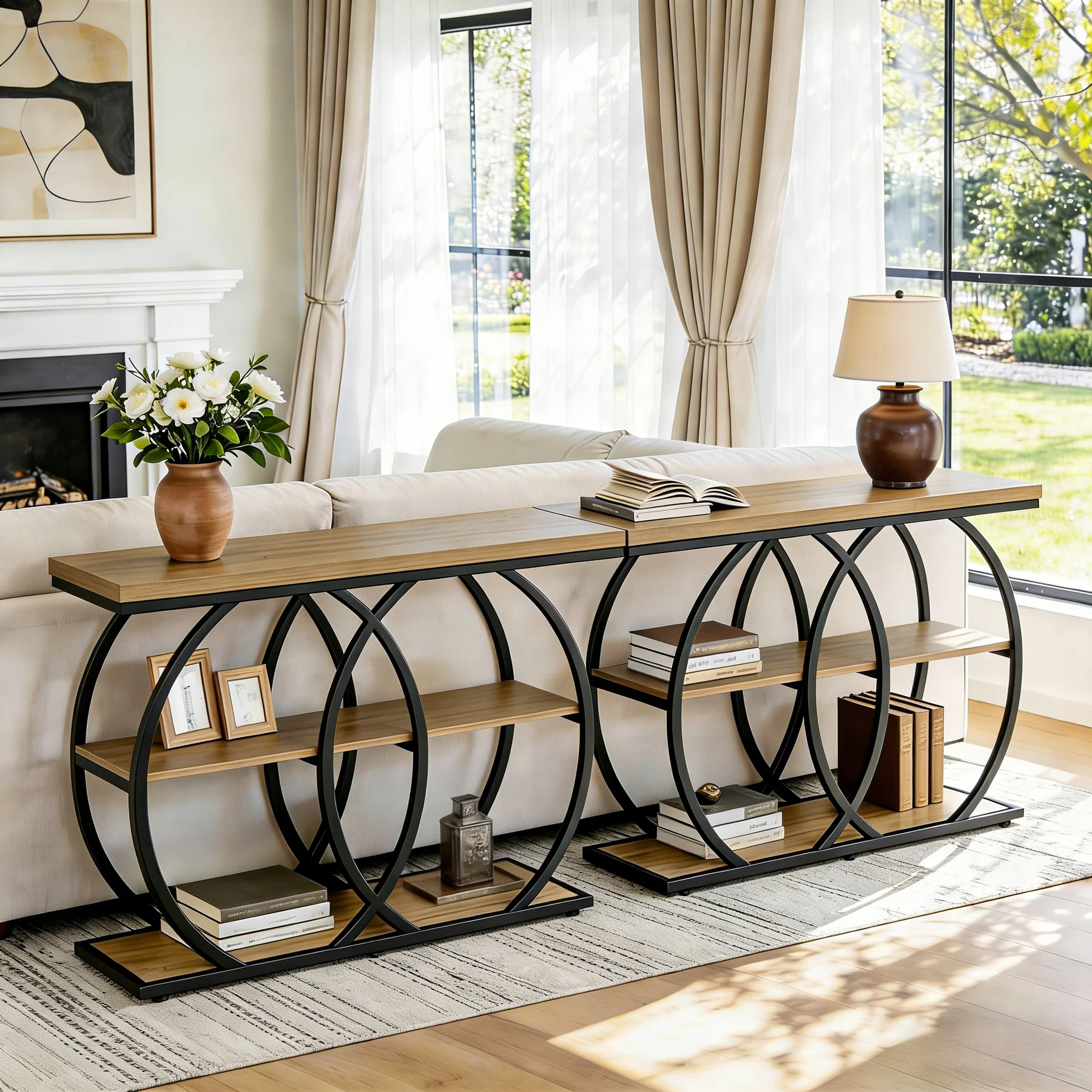 41.3" Industrial Console Table with 3-Tier Shelves, Narrow Entryway Sofa Table with Metal Frame - Image 7