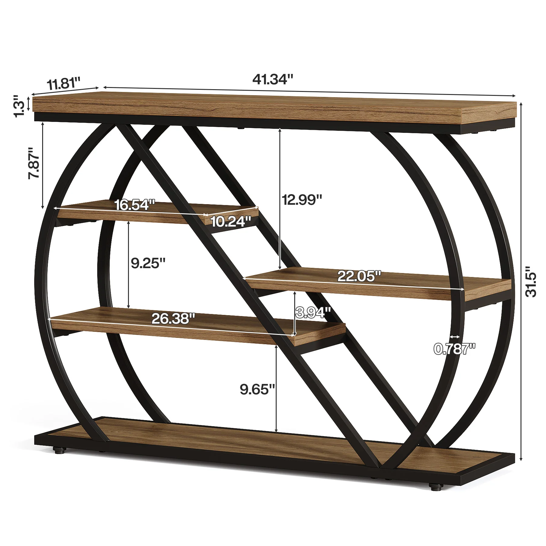 41.3" Industrial Console Table with 5 Staggered Shelves, Arched Metal Frame Entryway & Sofa Table - Image 2