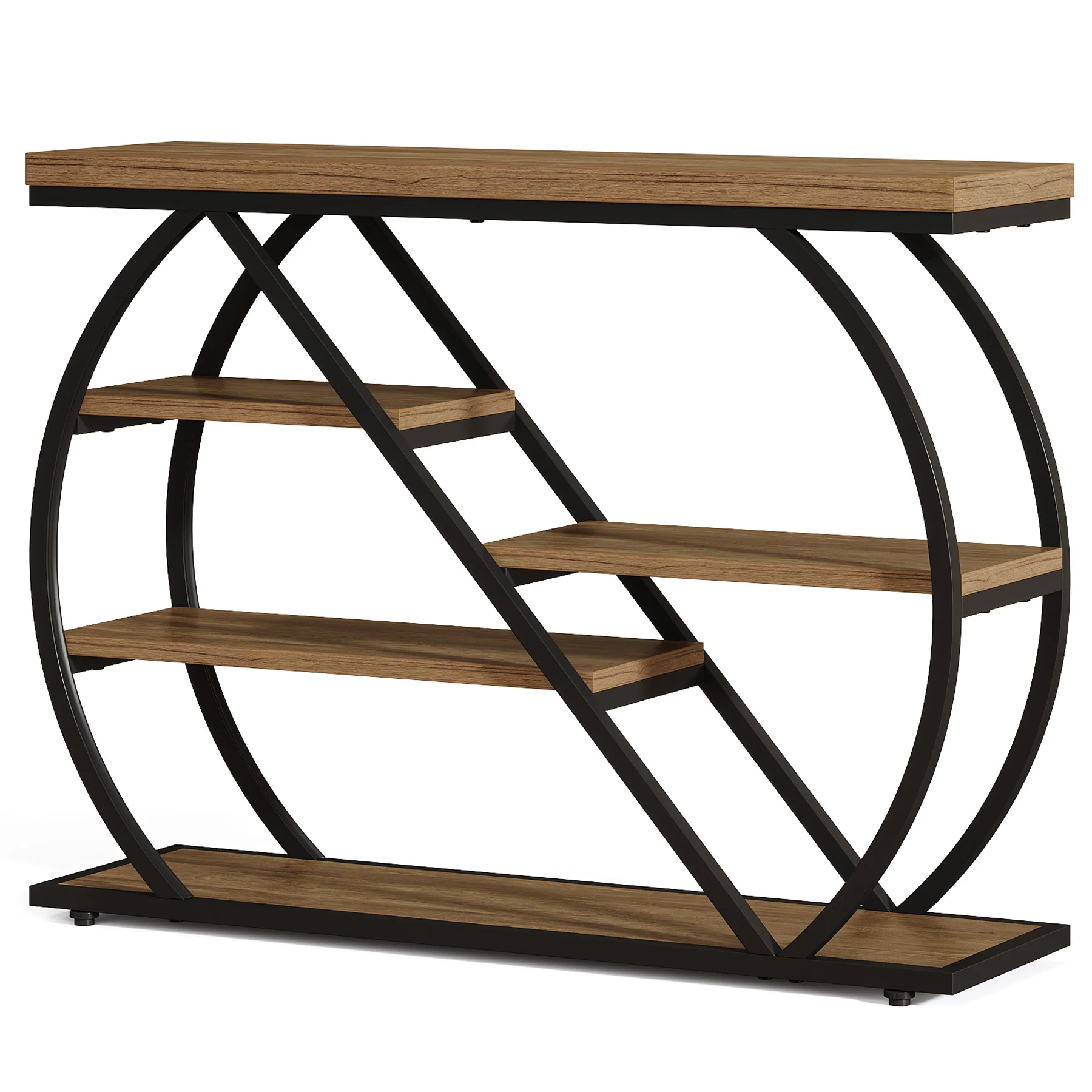 41.3" Industrial Console Table with 5 Staggered Shelves, Arched Metal Frame Entryway & Sofa Table - Image 8