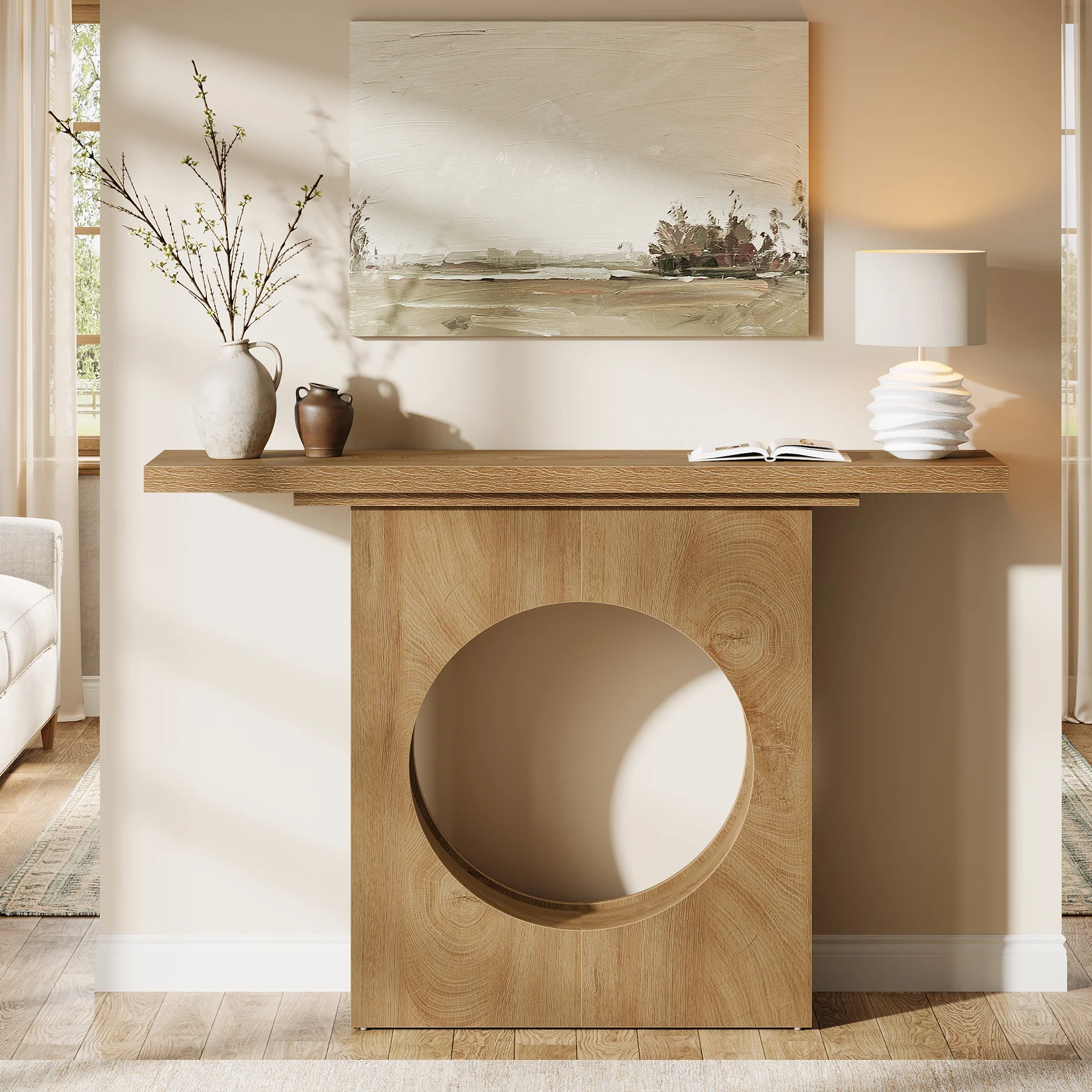 41.3" Narrow Farmhouse Console Table with Round Cutout Design, Slim Entryway Sofa Table - Image 4