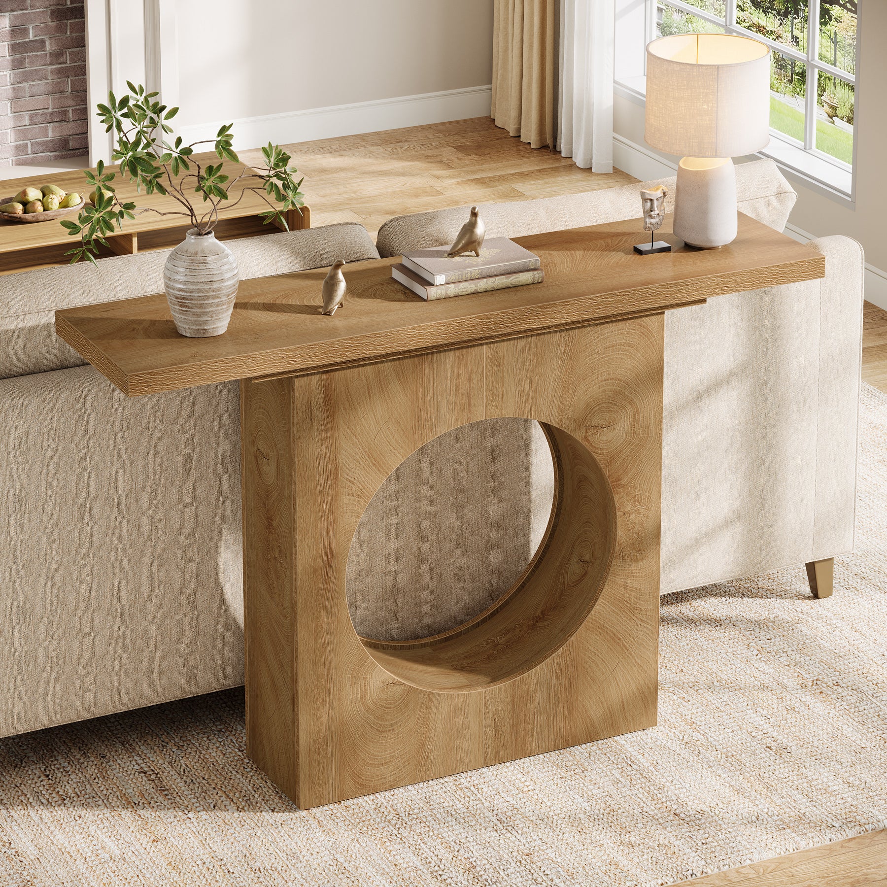 41.3" Narrow Farmhouse Console Table with Round Cutout Design, Slim Entryway Sofa Table - Image 5