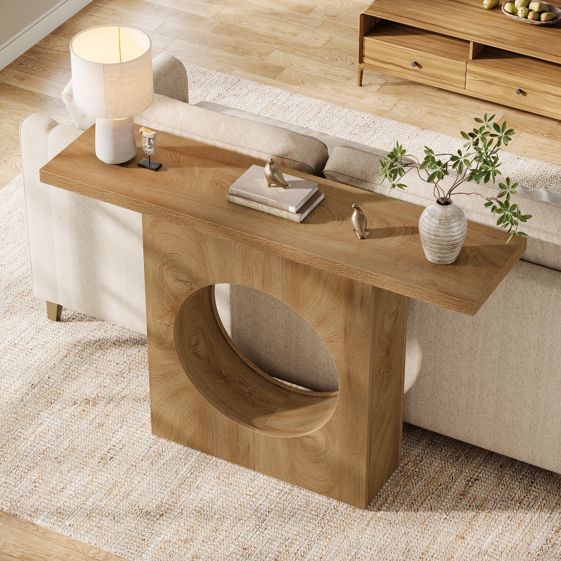 41.3" Narrow Farmhouse Console Table with Round Cutout Design, Slim Entryway Sofa Table - Image 6