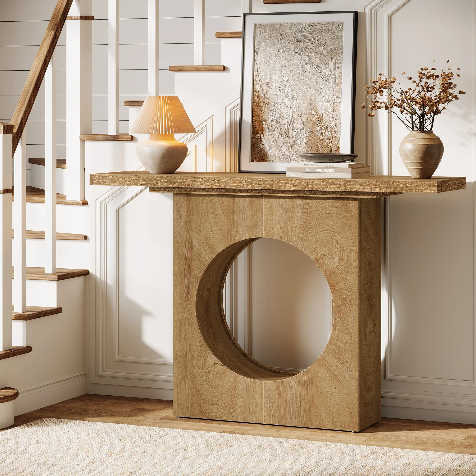 41.3" Narrow Farmhouse Console Table with Round Cutout Design, Slim Entryway Sofa Table - Image 7