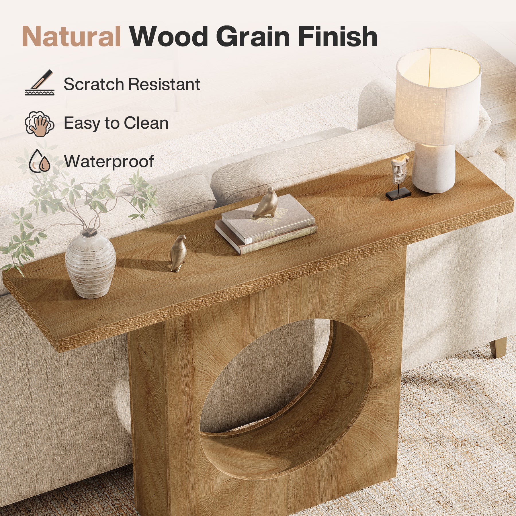 41.3" Narrow Farmhouse Console Table with Round Cutout Design, Slim Entryway Sofa Table - Image 8