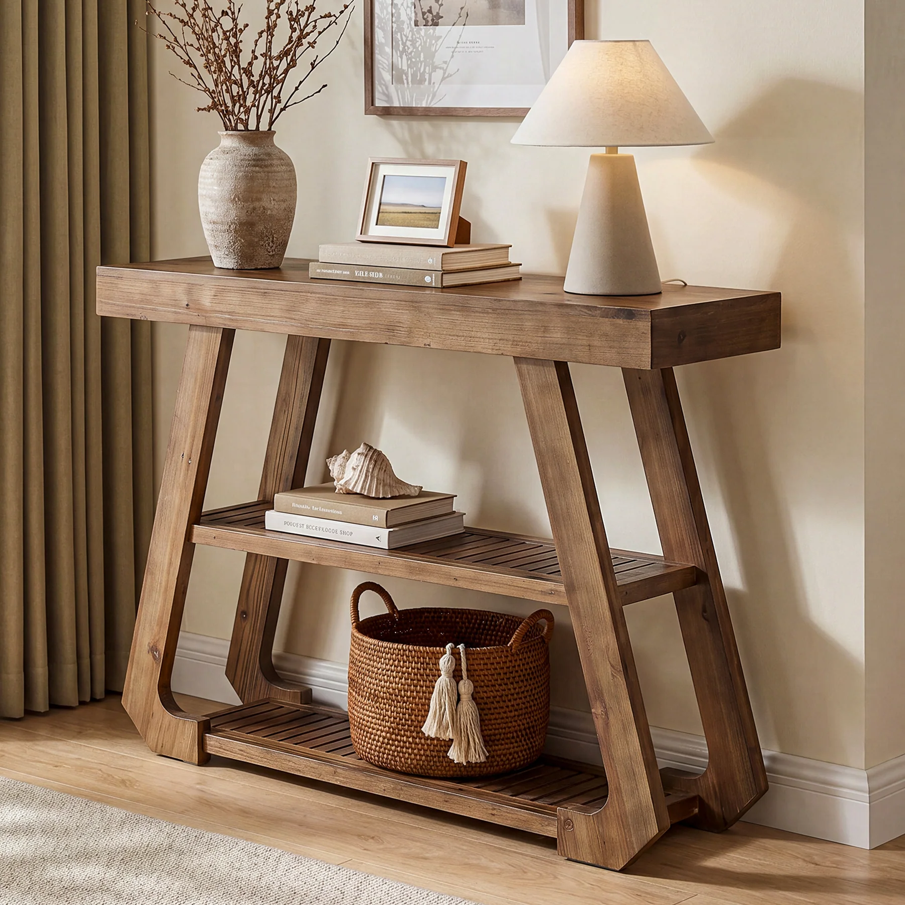 41.3" Solid Wood Console Table, 3-Tier Entryway Sofa Table for Foyer, Living Room - Image 3