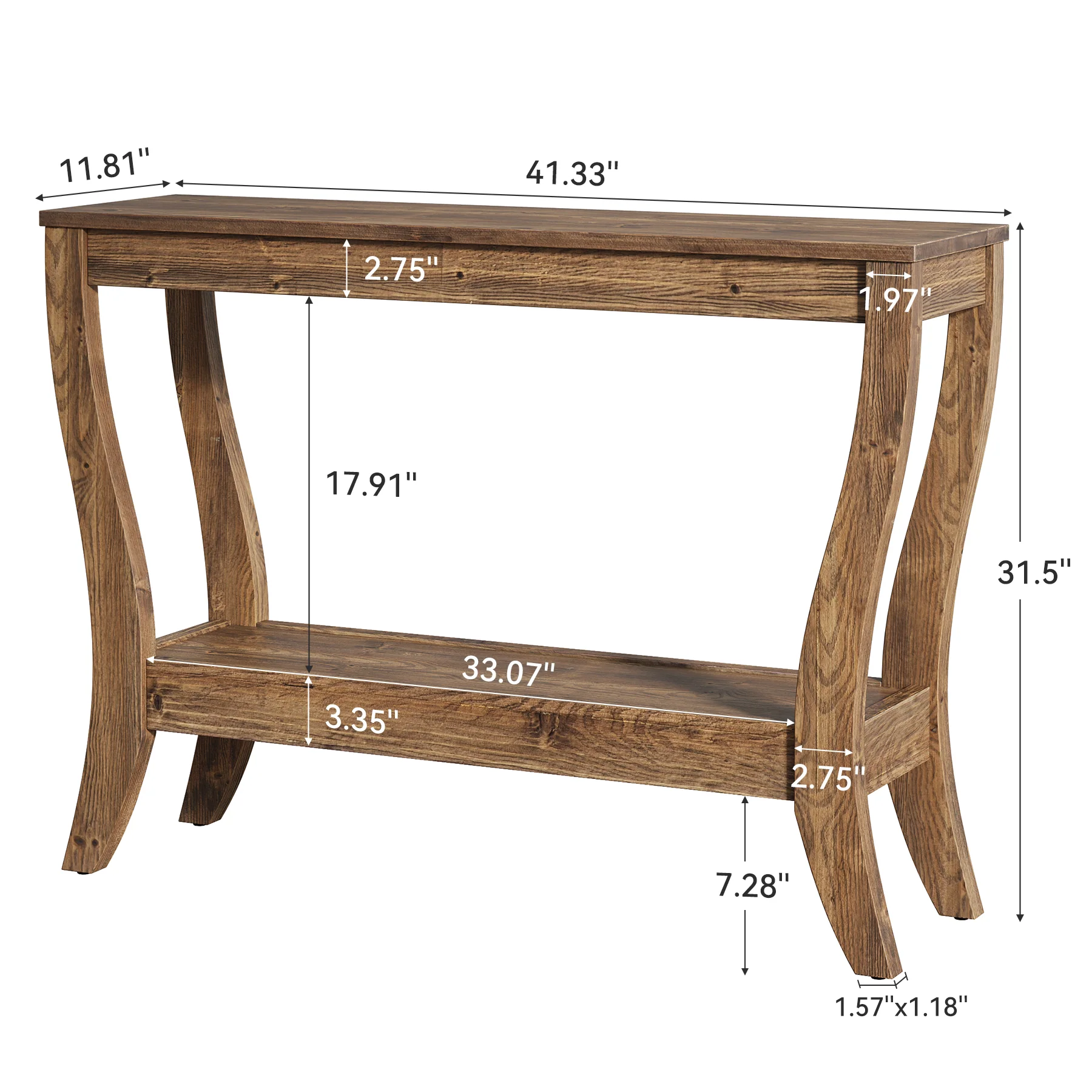 41.3" Solid Wood Console Table, Farmhouse Entryway Table With Storage - Image 2