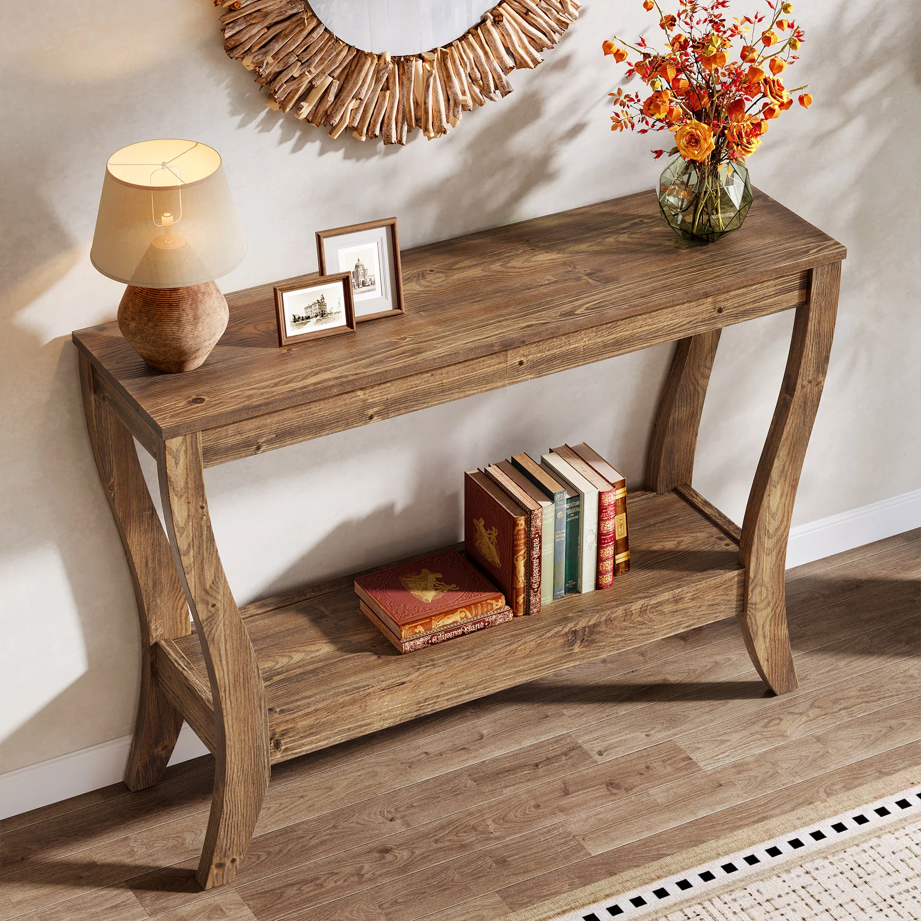 41.3" Solid Wood Console Table, Farmhouse Entryway Table With Storage - Image 3