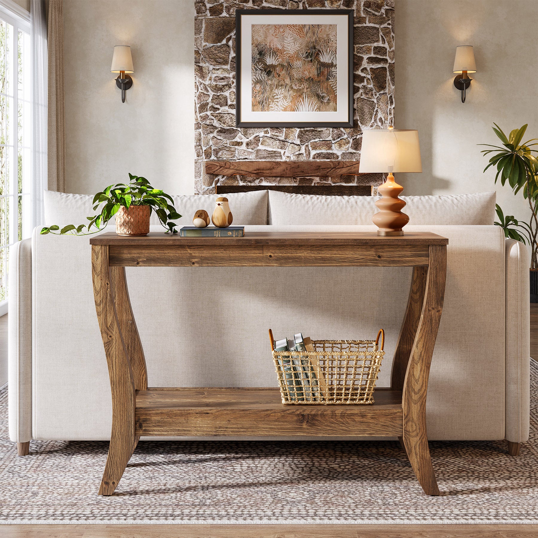 41.3" Solid Wood Console Table, Farmhouse Entryway Table With Storage - Image 5